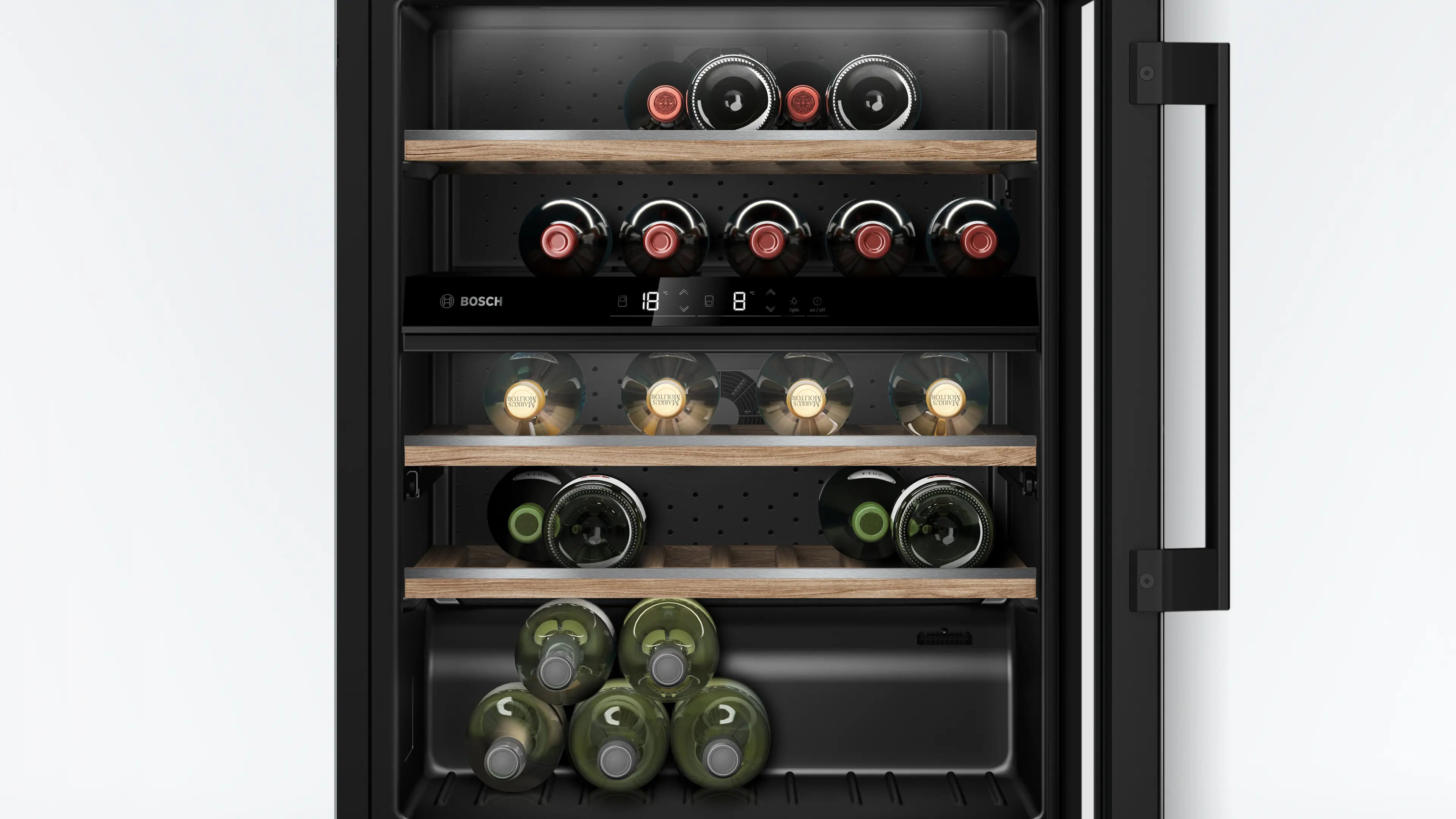 Bosch KUW21AHG0G Series 6 built-in 44 bottle dual zone wine cooler in Black