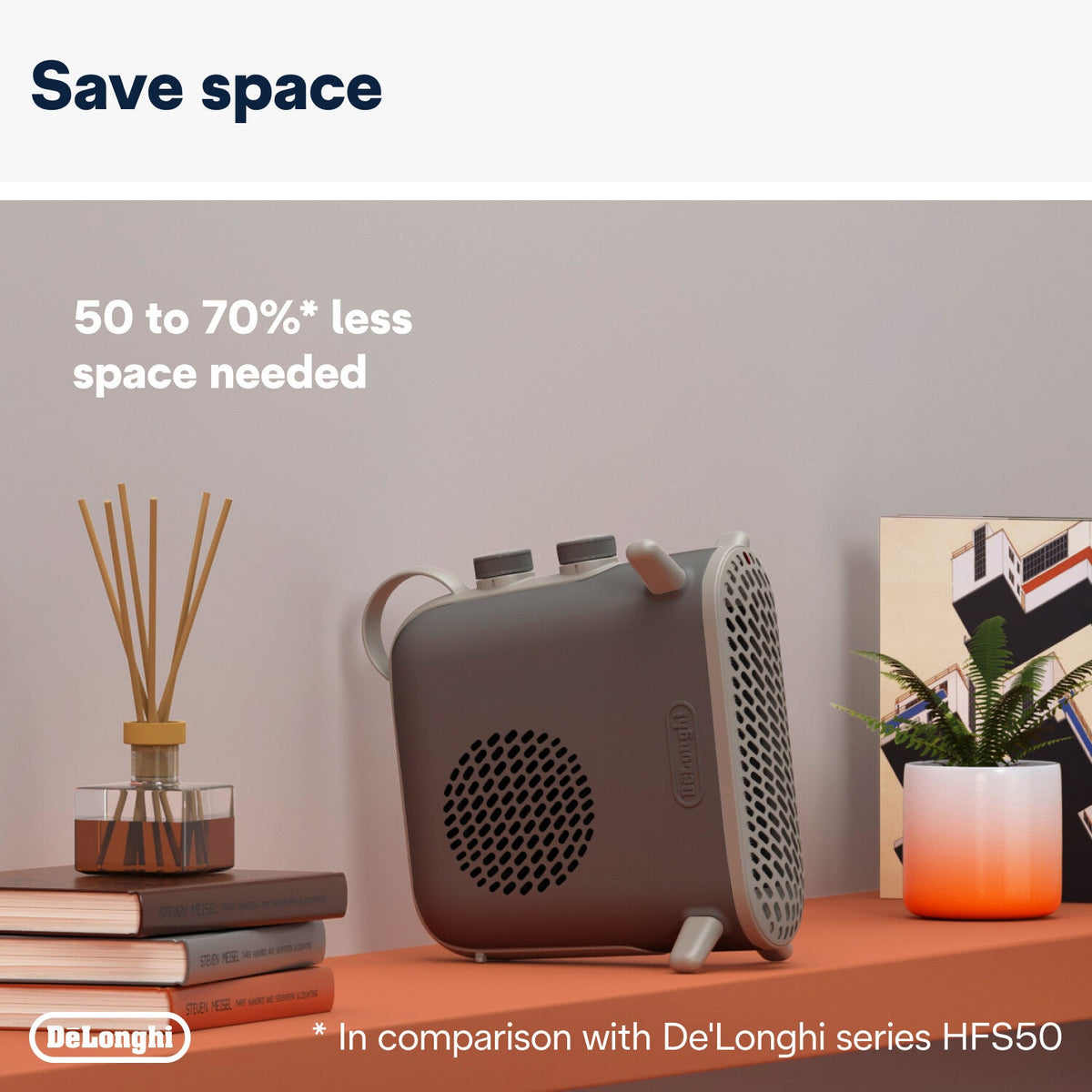 De'Longhi Capsule Fit 2400W Fan Heater - Grey - compact, space-saving design