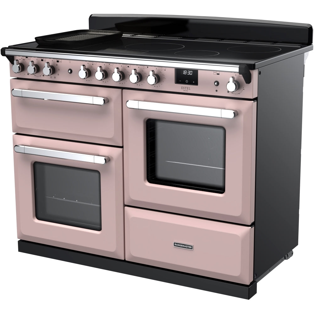 Rangemaster Estel Deluxe 110 Induction range cooker in Pale Pink with Chrome trim