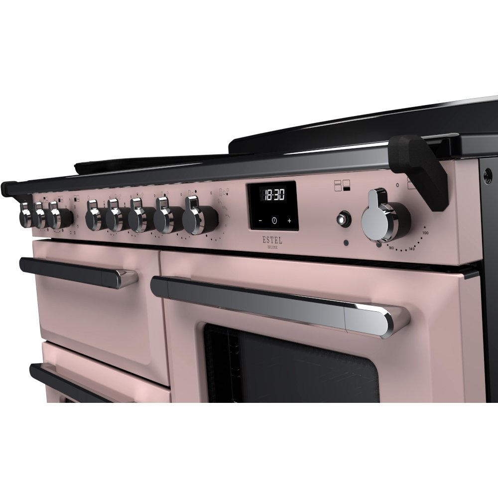 Rangemaster Estel Deluxe 110 Induction range cooker in Pale Pink with Chrome trim
