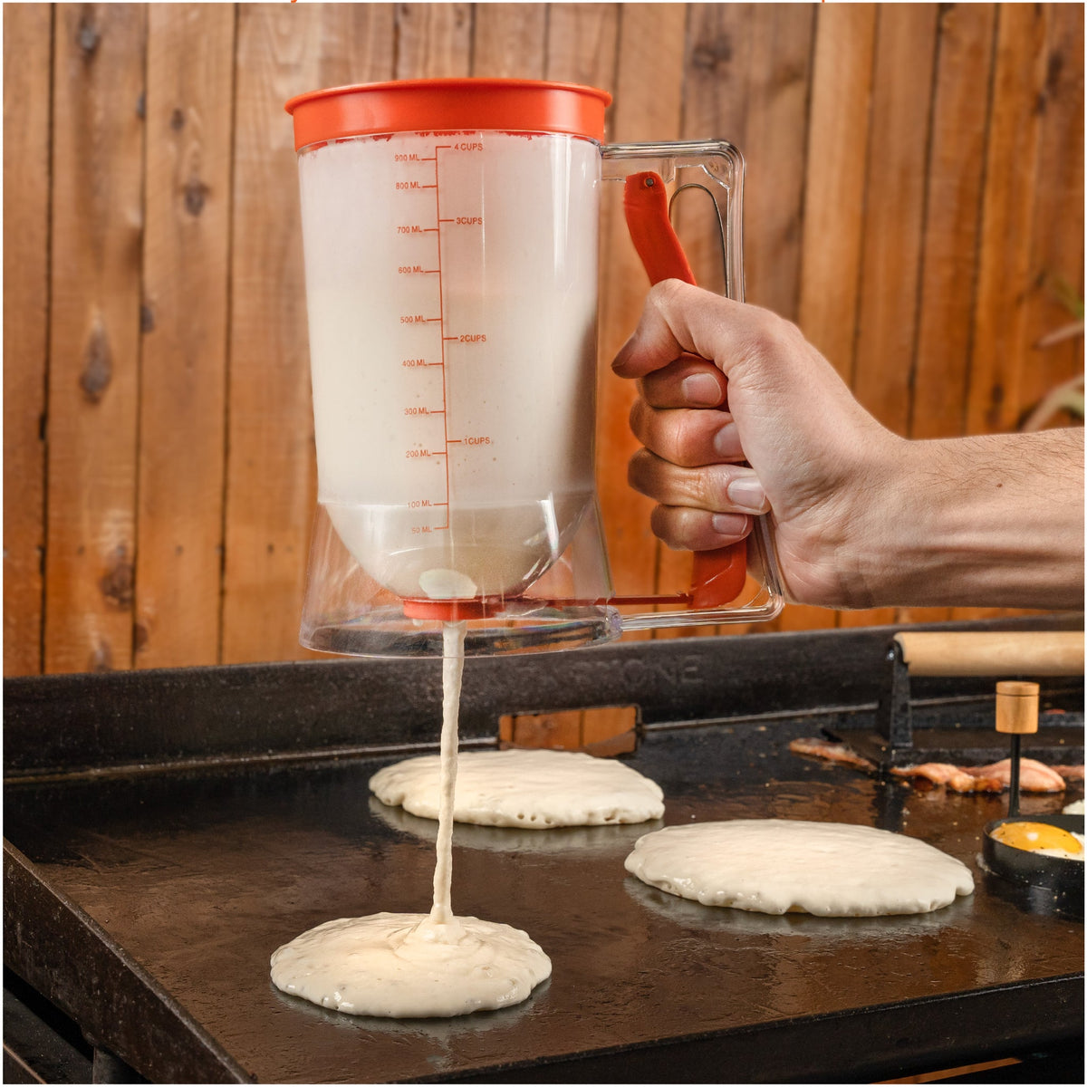 Blackstone 4 Piece Breakfast Kit - pouring pancake batter