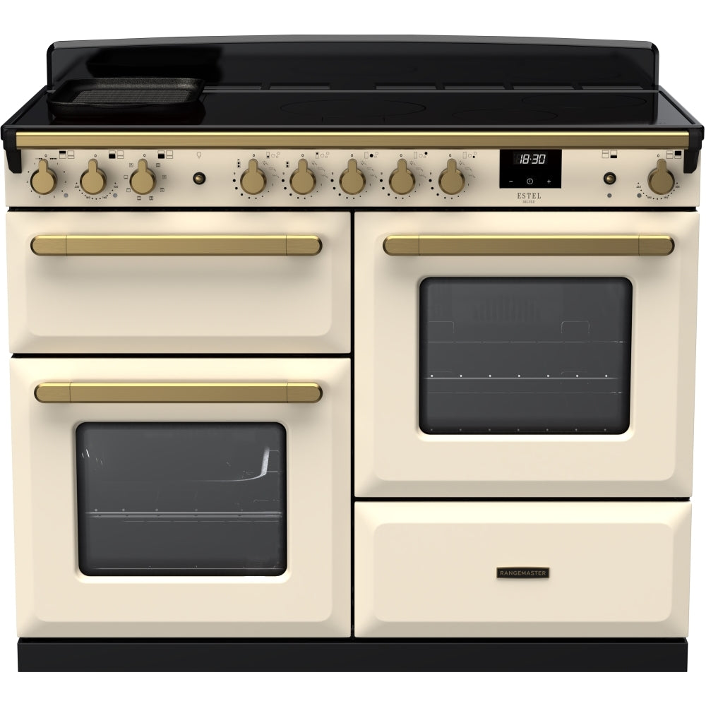 Rangemaster Estel Deluxe 110 Induction range cooker in Pale Cream with Brass trim