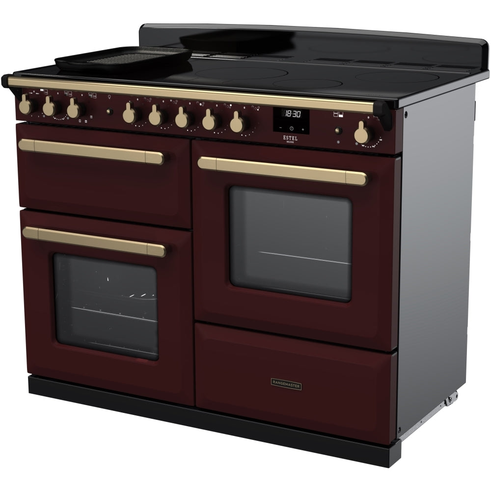 Rangemaster Estel Deluxe 110 Induction range cooker in Bordeaux with Brass trim