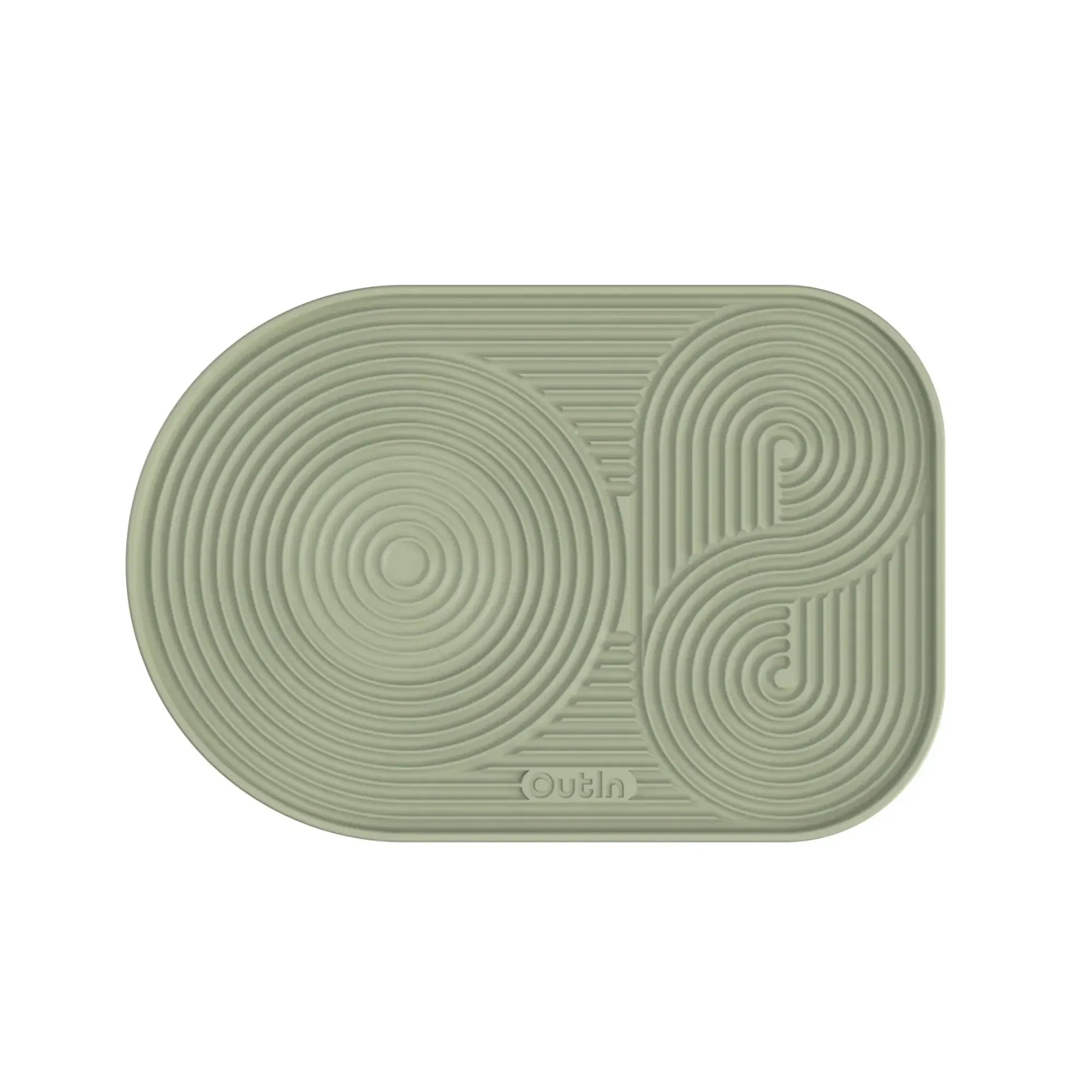 Outin Silicone Coffee Mat in green with geometric ridged surface