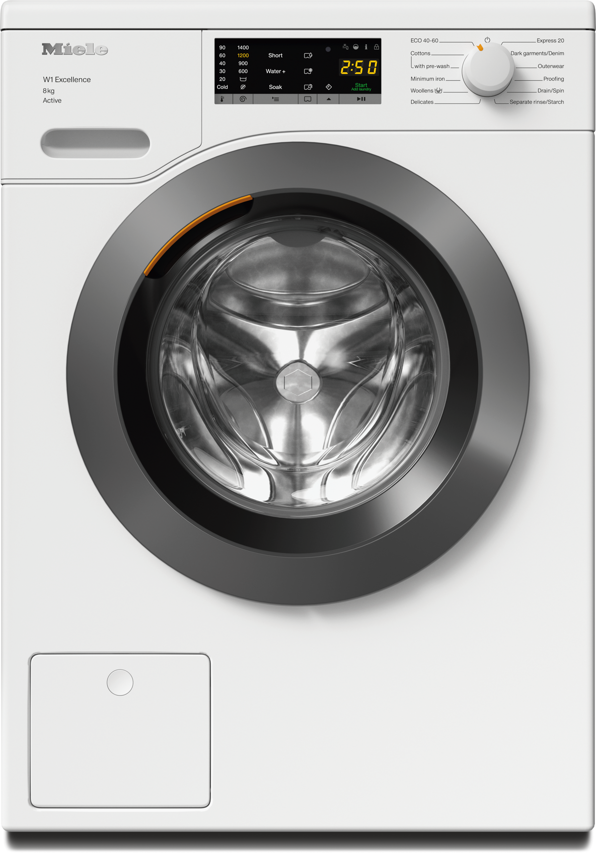 Miele W1 Active WEA125 WCS 8kg 1400rpm Washing Machine - Lotus White - front view
