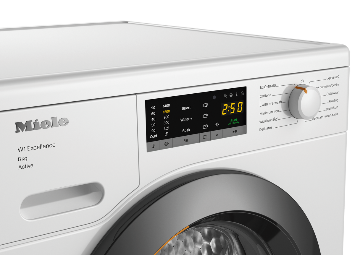 Miele W1 Active WEA125 WCS 8kg 1400rpm Washing Machine - Lotus White - control panel