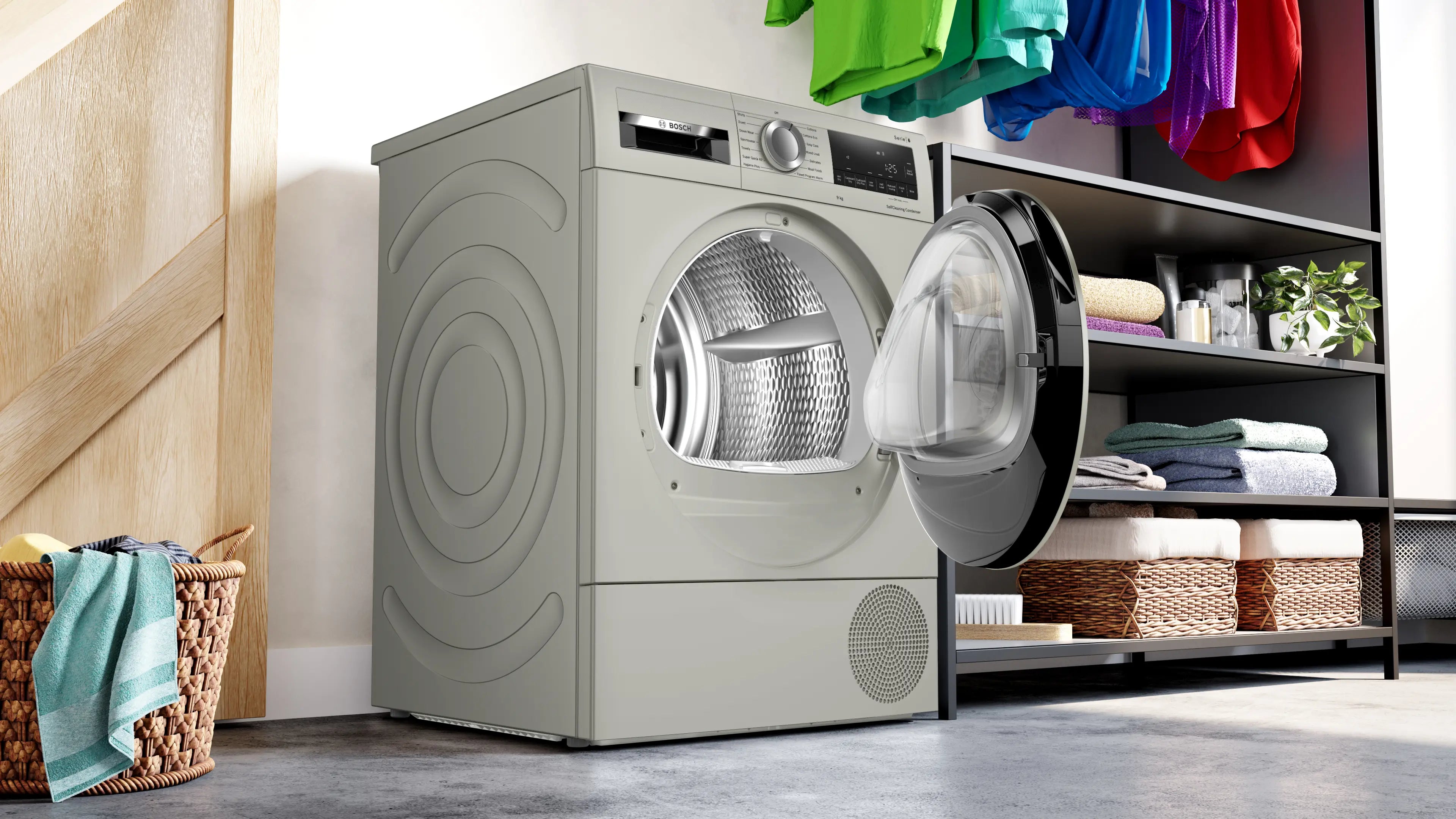Bosch WQG245S9GB Series 6 9kg heat pump tumble dryer in Silver Inox
