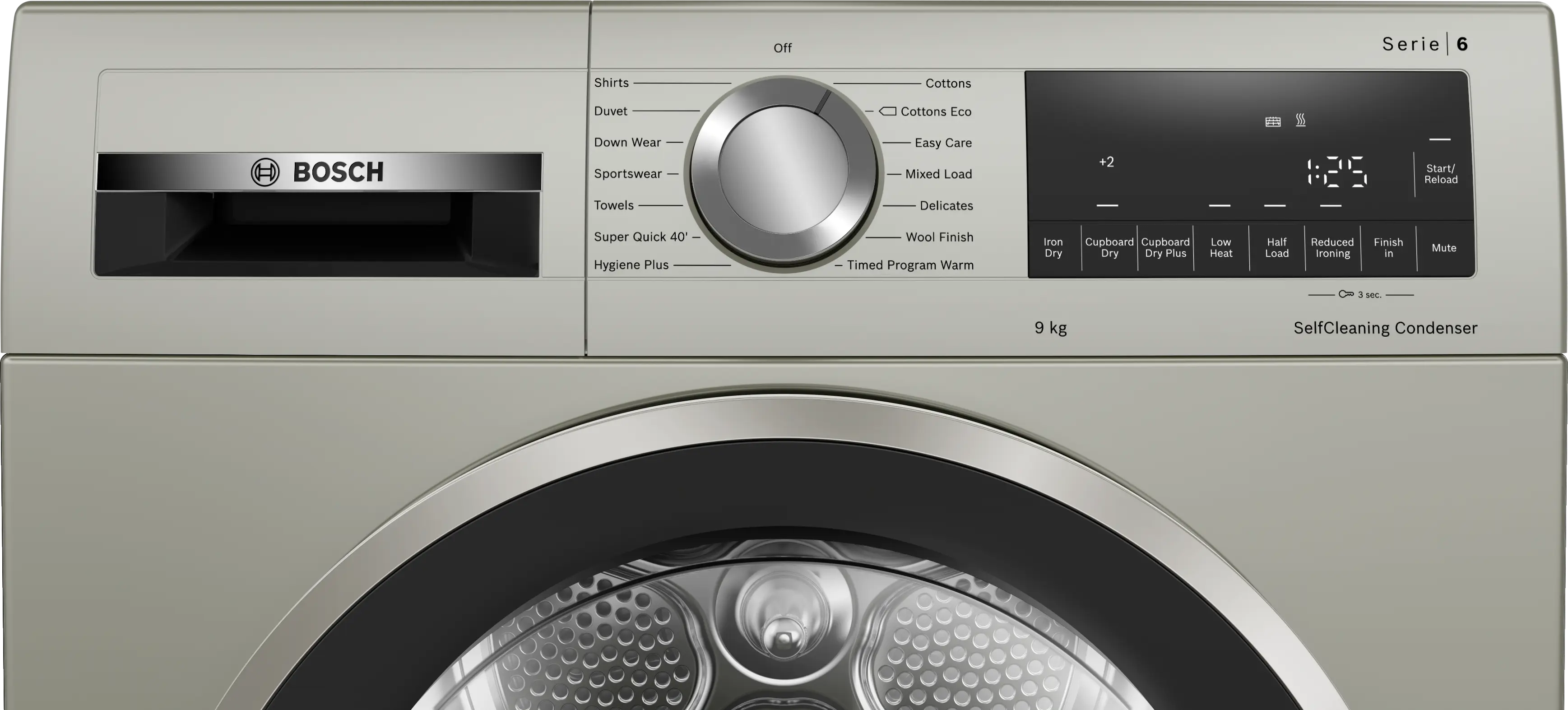 Bosch WQG245S9GB Series 6 9kg heat pump tumble dryer in Silver Inox