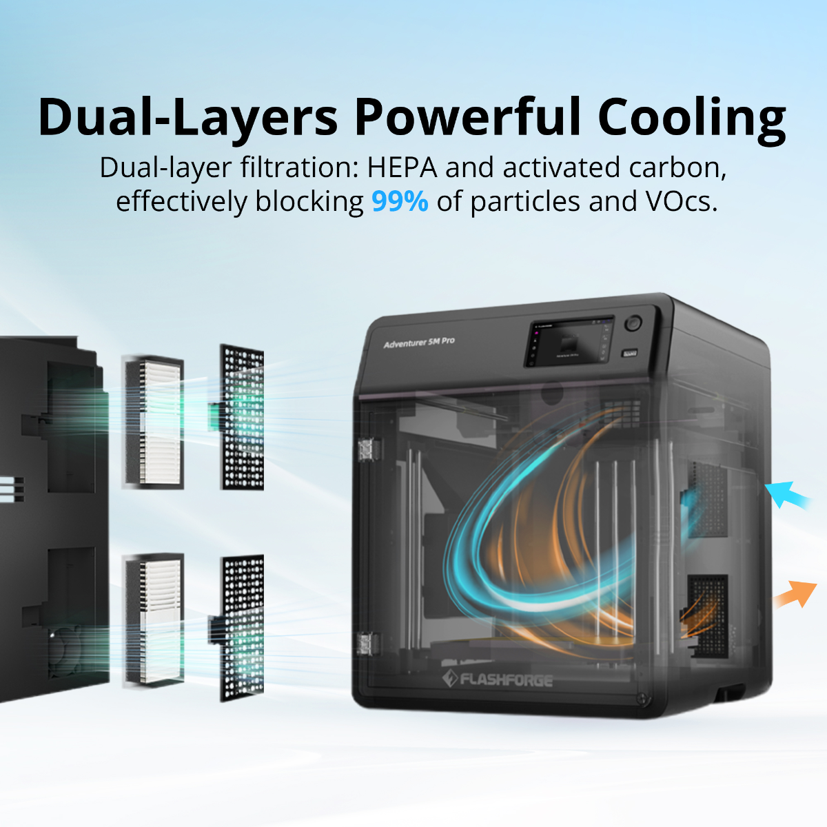 Flashforge Adventurer 5M Pro Enclosed CoreXY 3D Printer - HEPA and activated-carbon filtration
