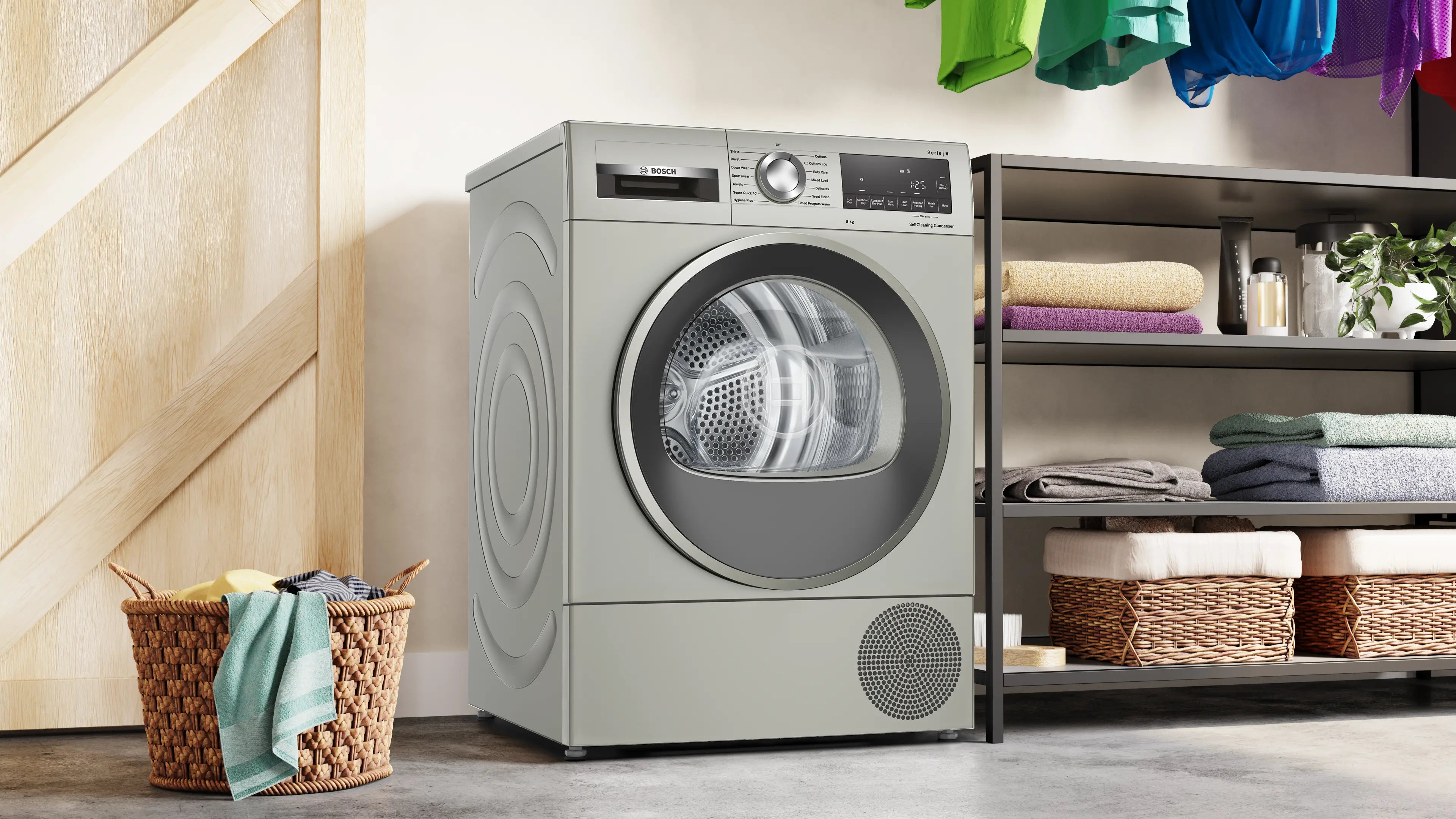 Bosch WQG245S9GB Series 6 9kg heat pump tumble dryer in Silver Inox