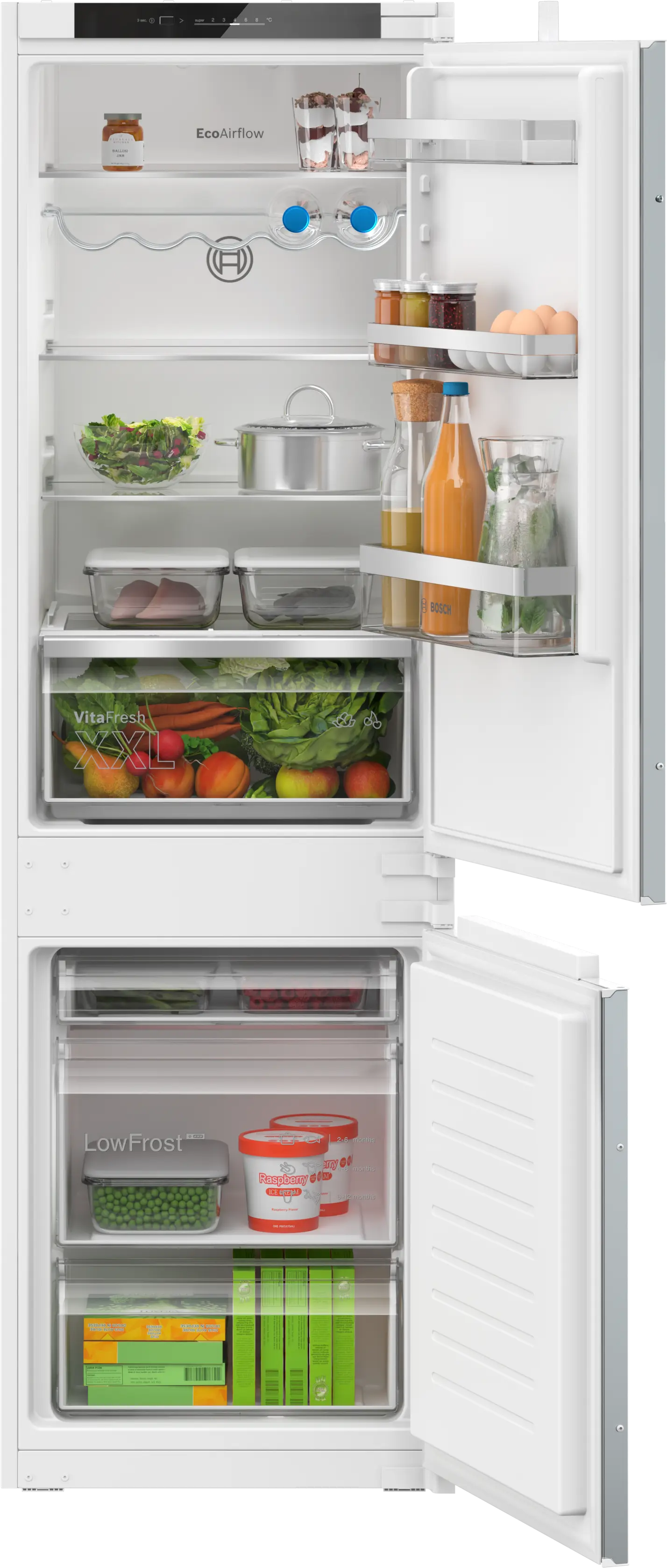 Bosch Series 4 built-in fridge-freezer with freezer at bottom 177.2 x 54.1 cm sliding hinge | KIV86VSE0G