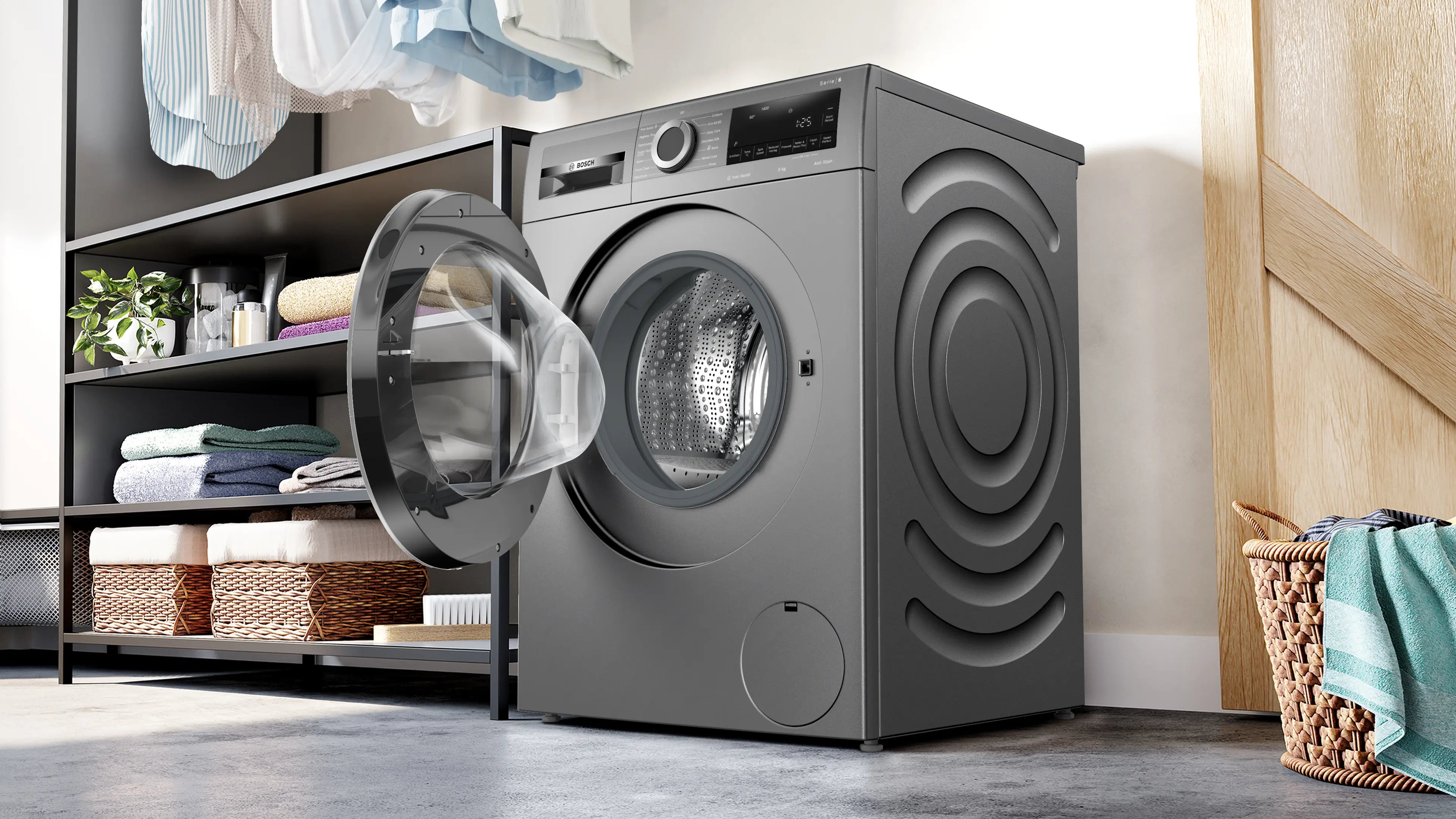 Bosch WGG244ZCGB Series 6 freestanding 9kg washing machine in Cast Iron Grey