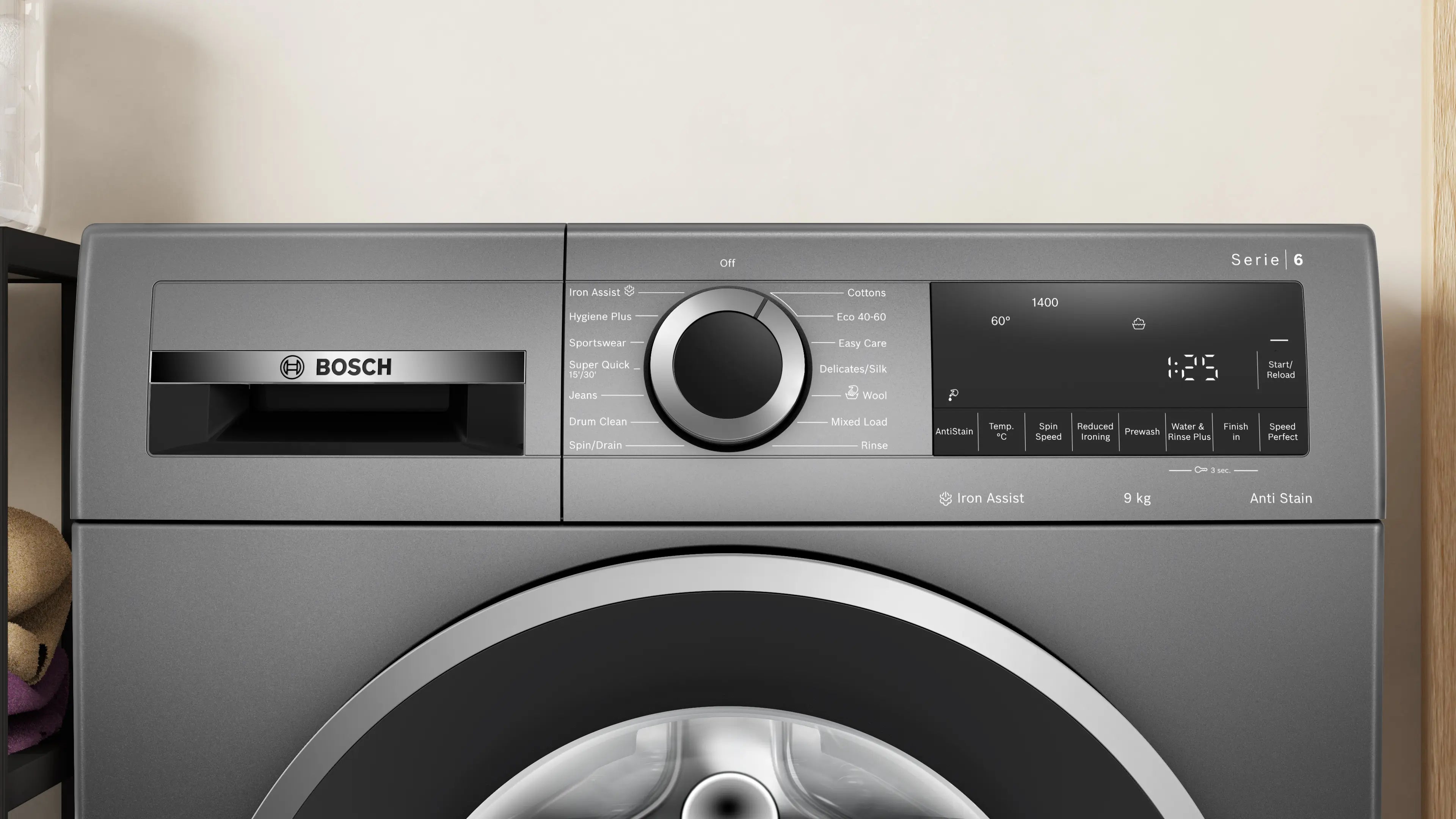 Bosch WGG244ZCGB Series 6 freestanding 9kg washing machine in Cast Iron Grey