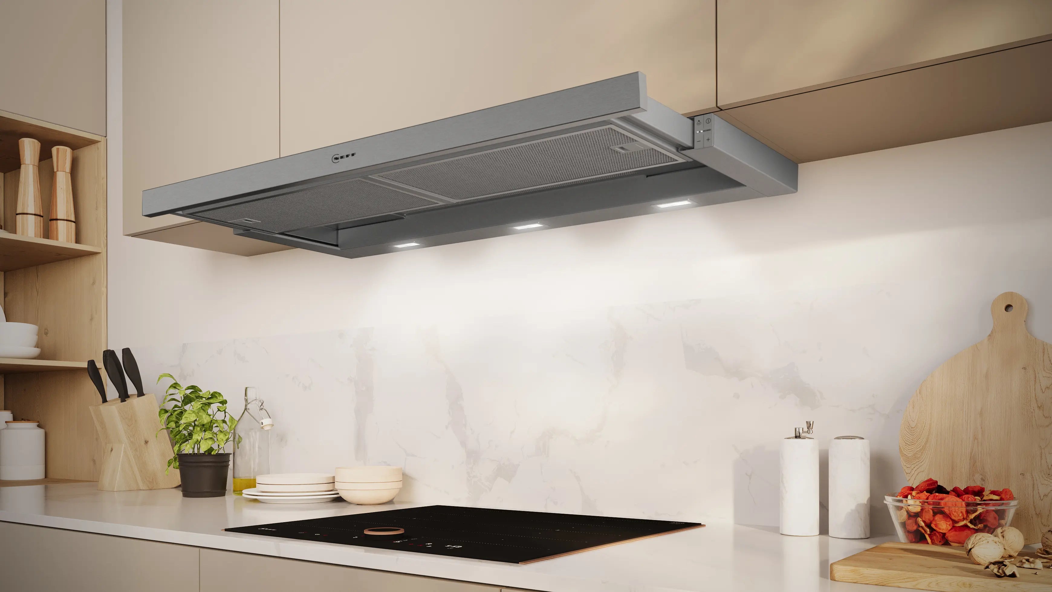 NEFF N 50 90cm telescopic pull-out cooker hood in Silver Metallic