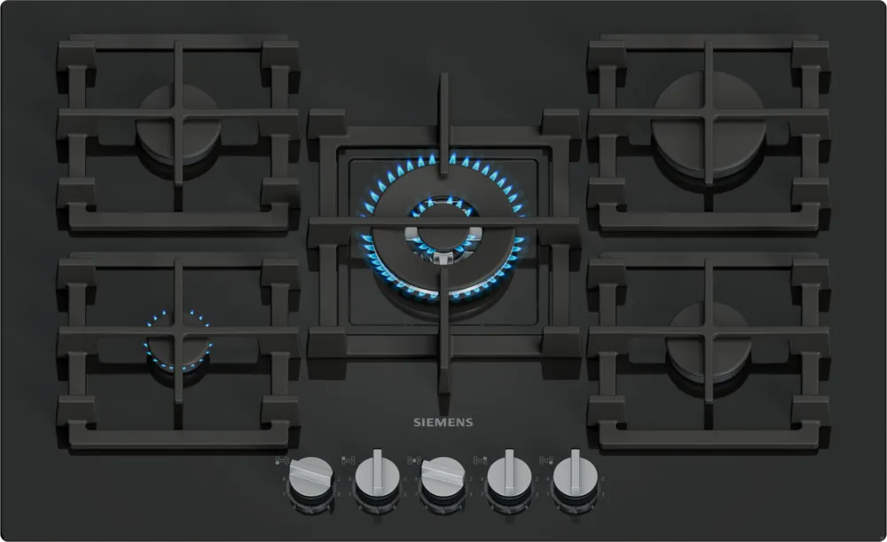 Siemens iQ500 75 cm 5‑Burner Gas Hob – Black Tempered Glass | EP7A6QI40