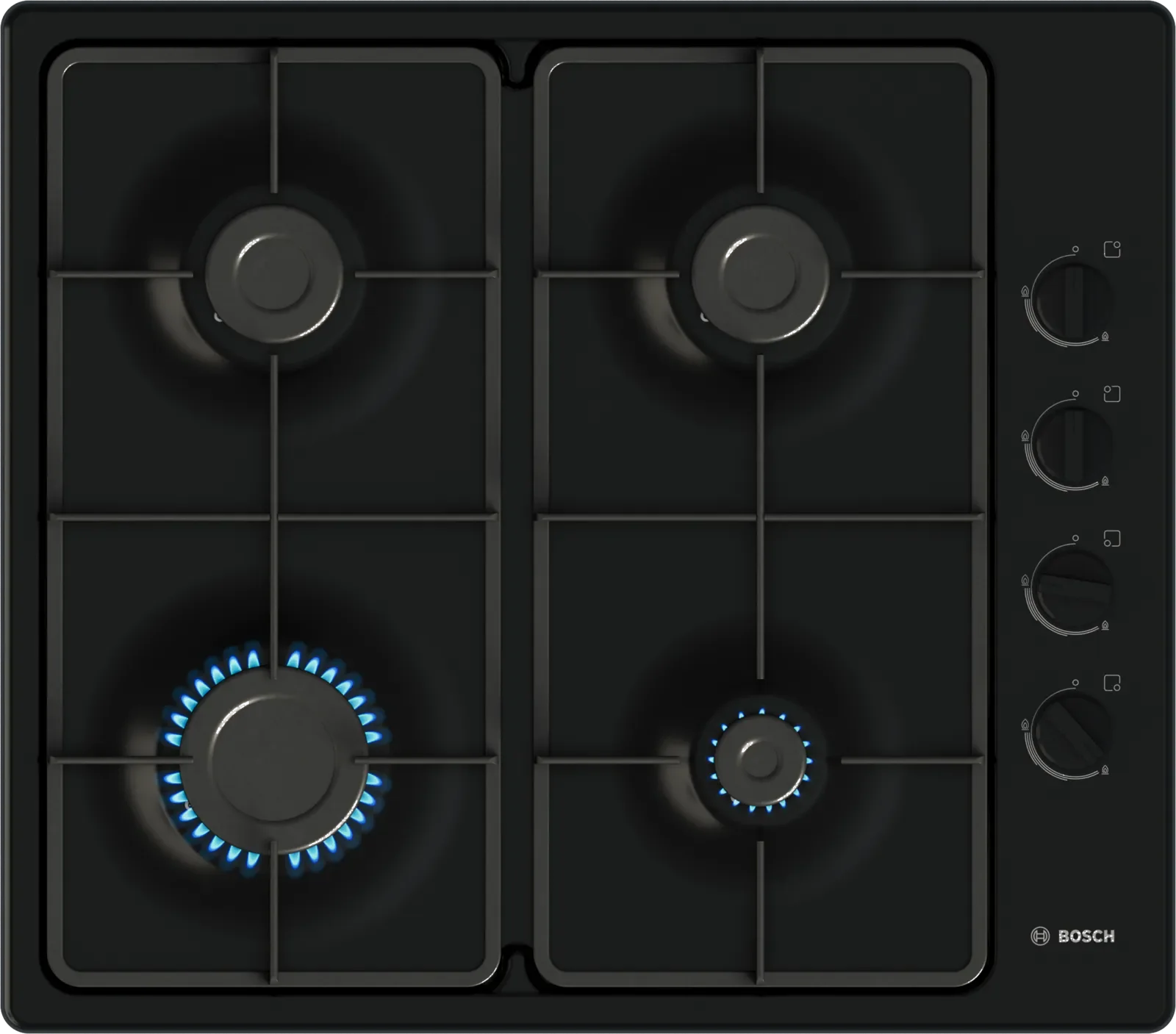 Bosch PBP6B6K60 Series 2 60cm 4 burner gas hob in Black enamel