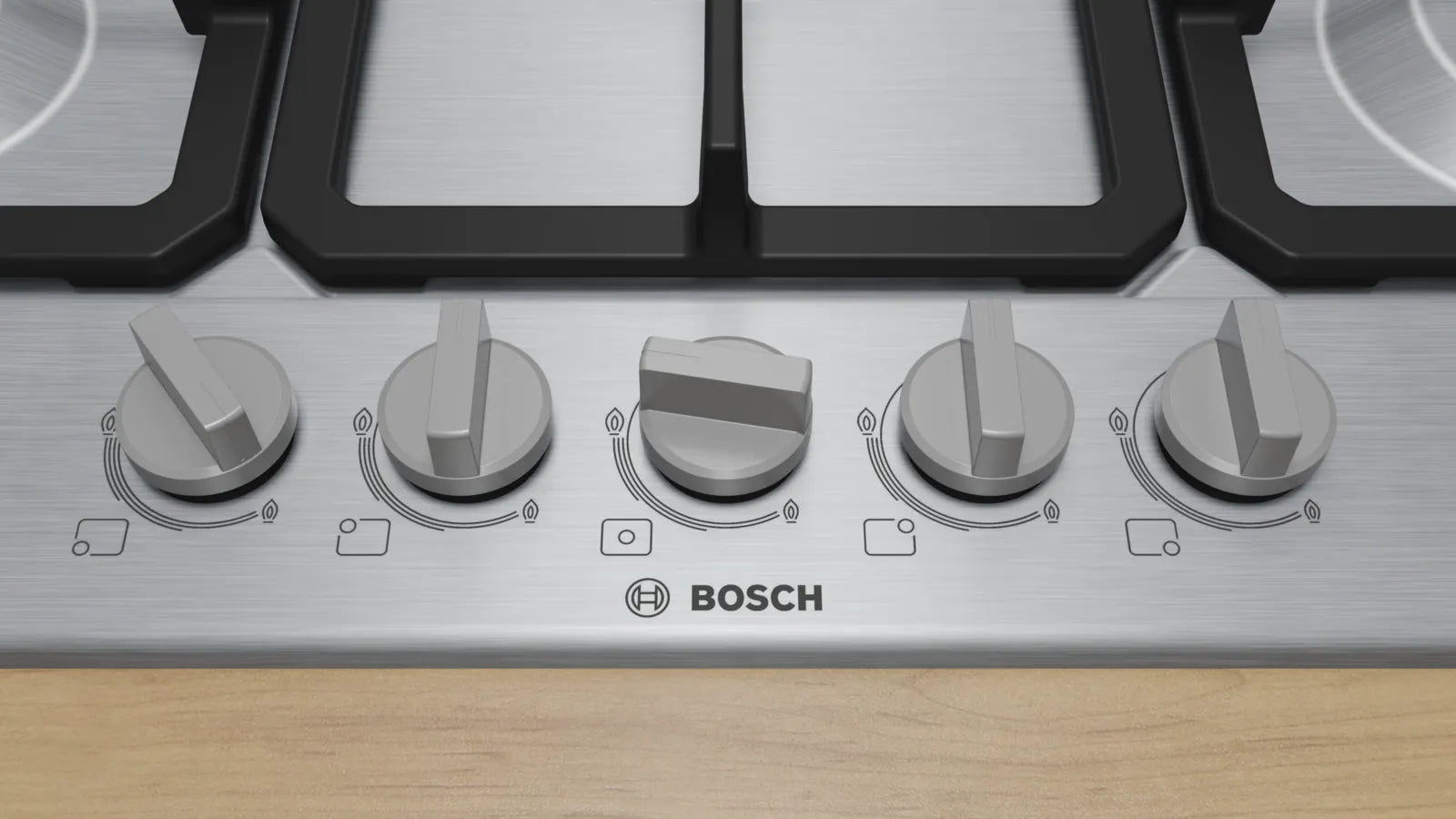Bosch PGQ7B5K90 Series 4 75cm 5 burner gas hob with central wok burner in Stainless Steel