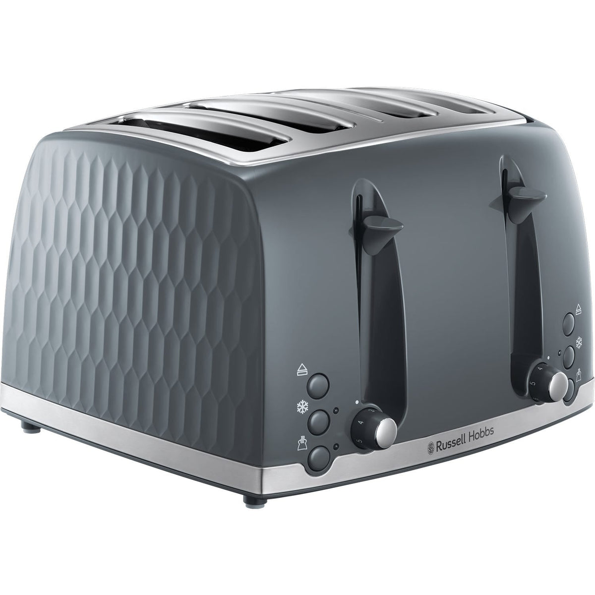 Russell Hobbs Honeycomb 4 Slice Toaster - Grey - front view