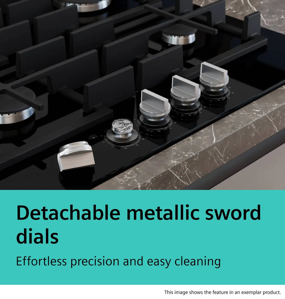 Siemens iQ500 75 cm 5‑Burner Gas Hob – Black Tempered Glass | EP7A6QI40