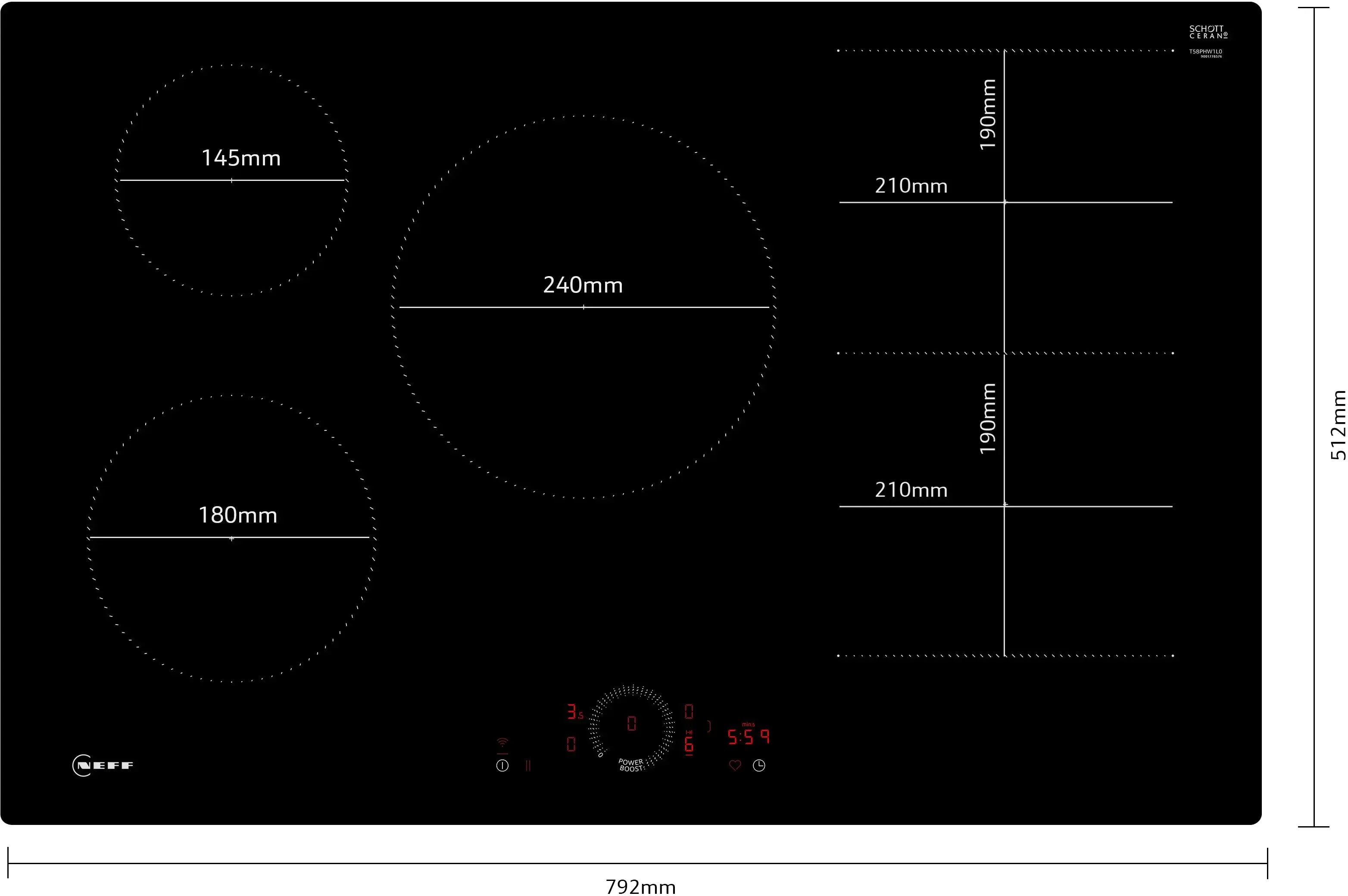 NEFF N 70 T58PHW1L0 80cm flush-mount Combi Induction hob in Black
