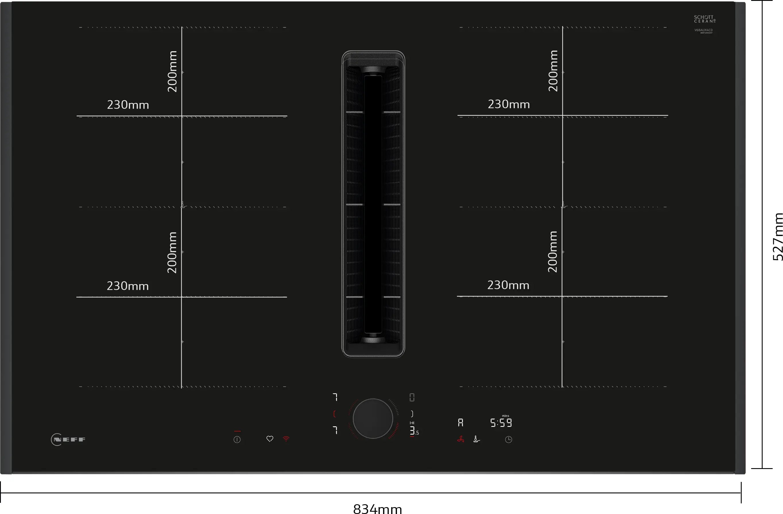 NEFF N 90 V68AUX4C0 80cm Induction Hob with Integrated Ventilation System in Black