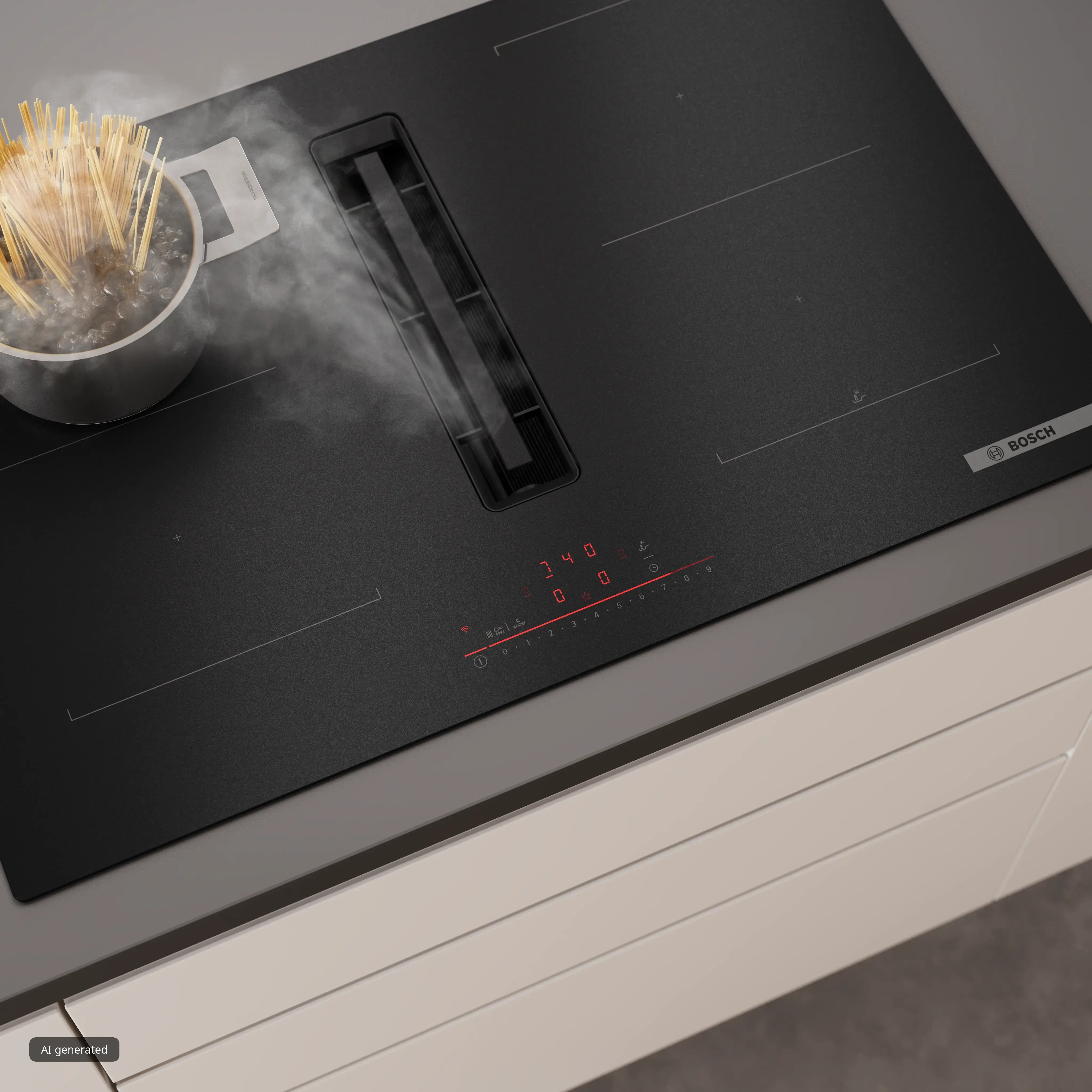 Bosch Series 6 PVQ81AH26E 80cm vented induction hob in Matt Black