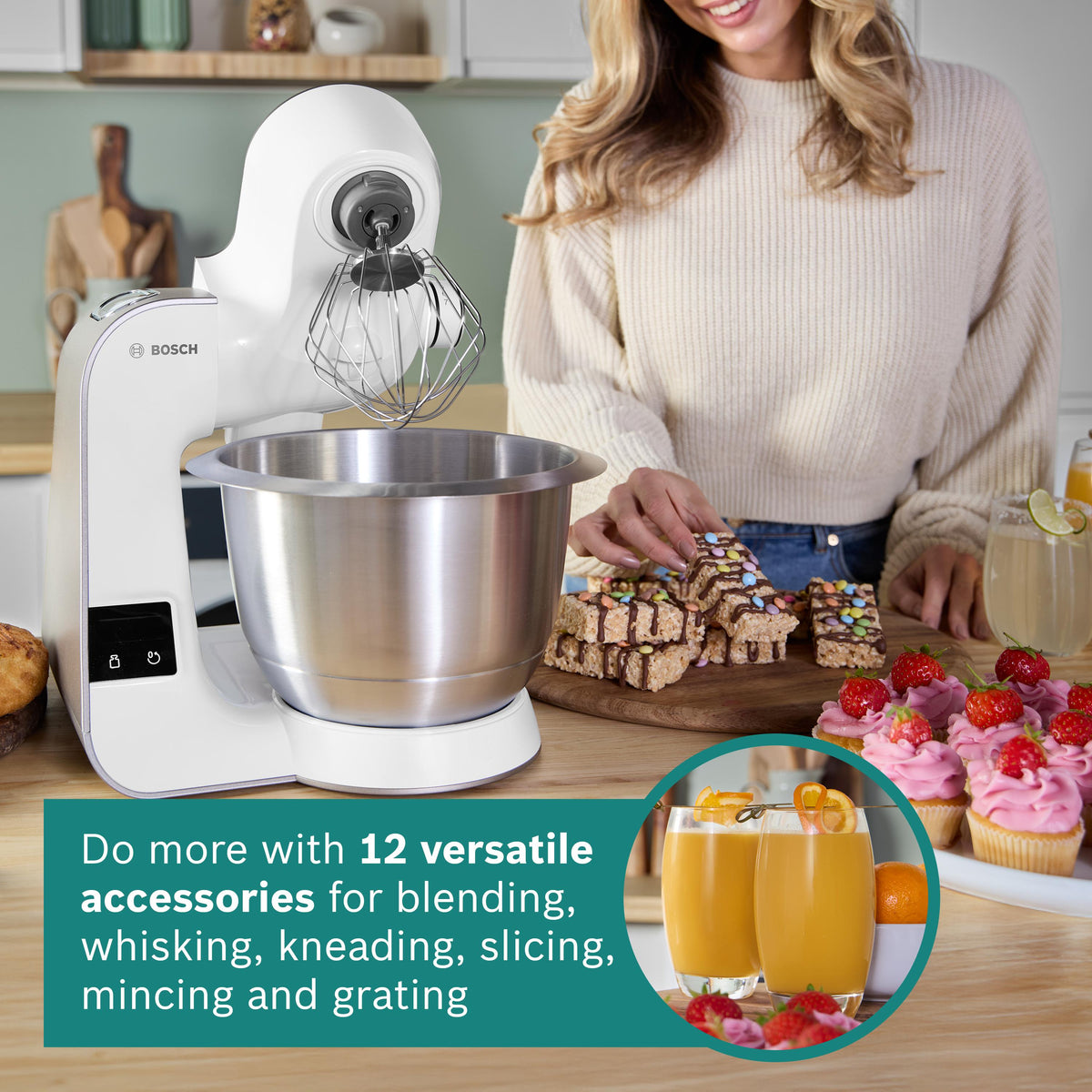 Bosch Series 4 MUM5 Stand Mixer with Integrated Scales 1000W - White - accessories and storage