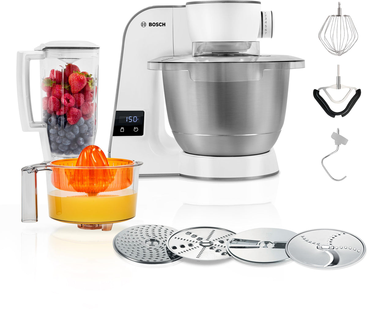 Bosch Series 4 MUM5 Stand Mixer with Integrated Scales 1000W - White - with all supplied accessories
