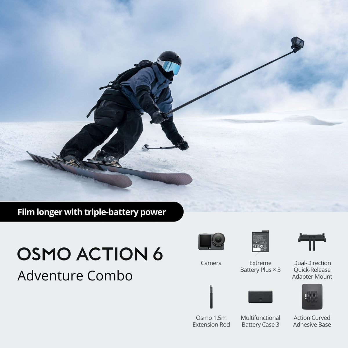 DJI Osmo Action 6 8K Action Camera Adventure Combo - Adventure Combo contents