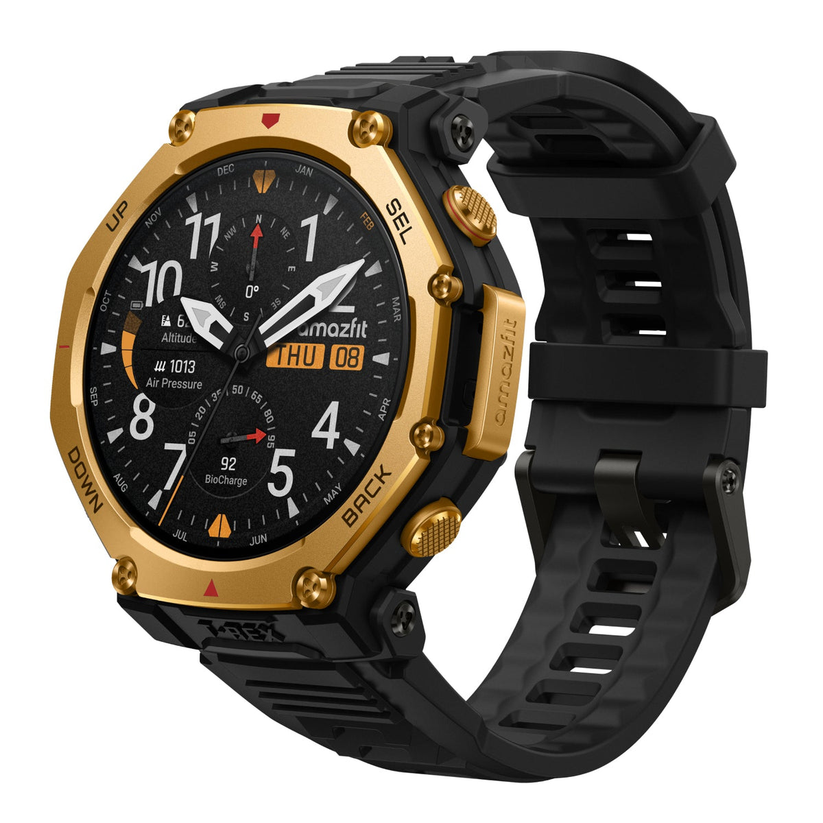 Amazfit T-Rex 3 Pro 48mm Smartwatch - Black Gold - angled view, right