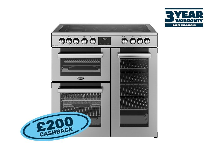 Belling Cookcentre 90E 90cm Ceramic Range Cooker - Stainless Steel - front view