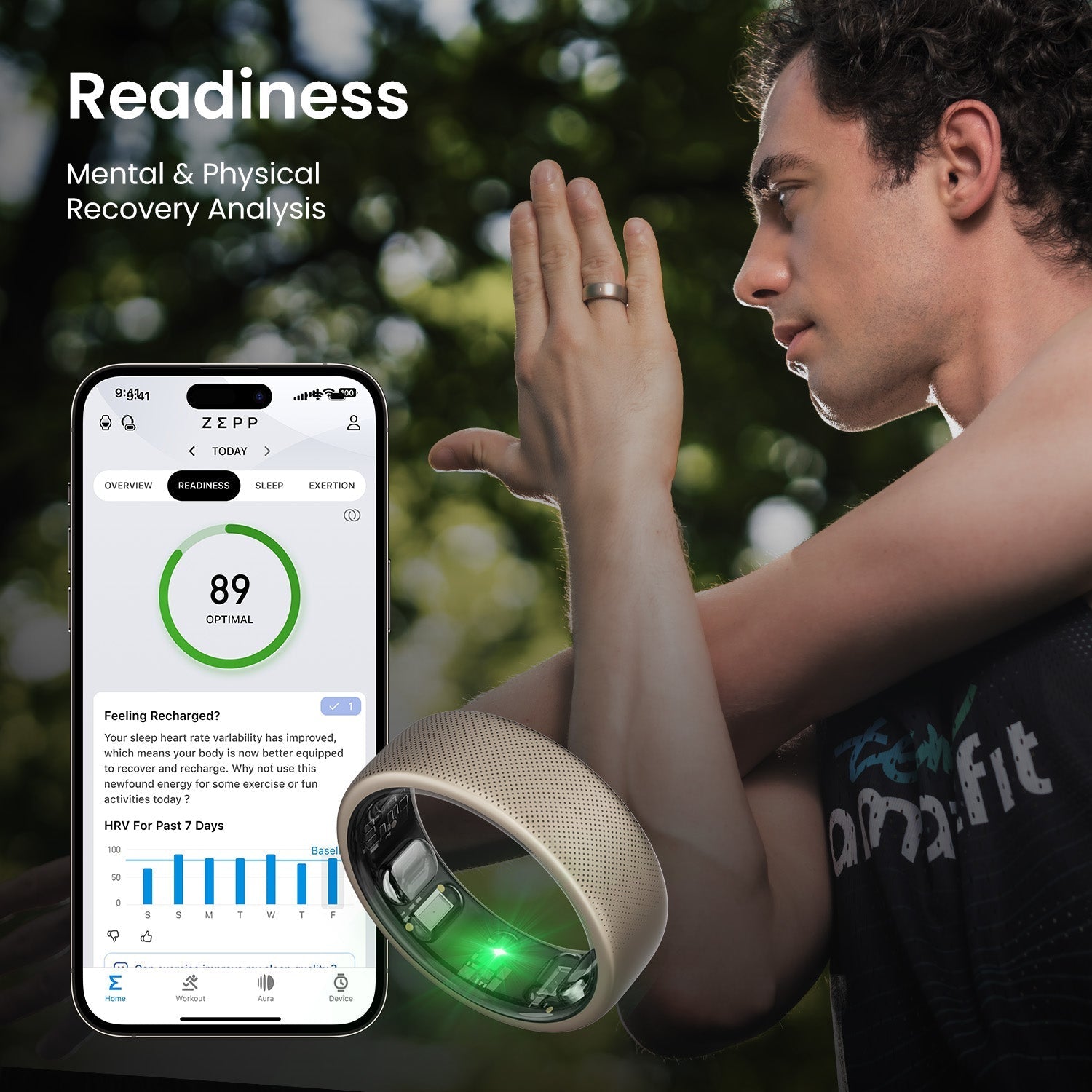 Amazfit Helio Smart Ring – Titanium Health Tracker (Ring Size 8)