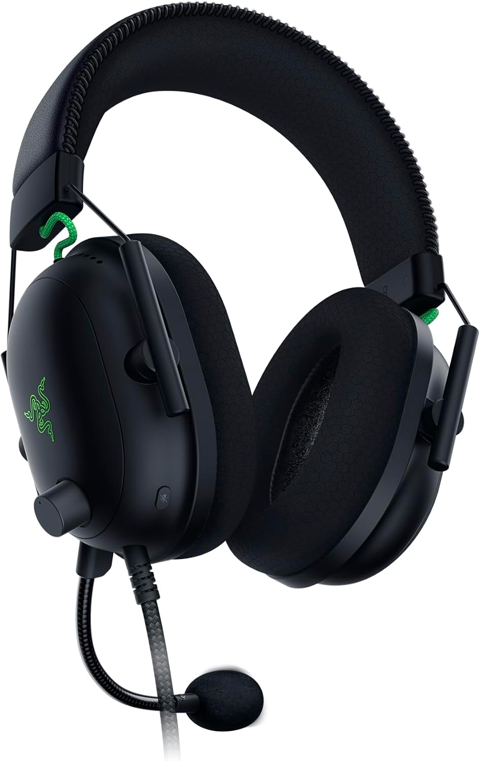 Razer BlackShark V2 Wired Esports Headset with USB Sound Card - Black - angled view