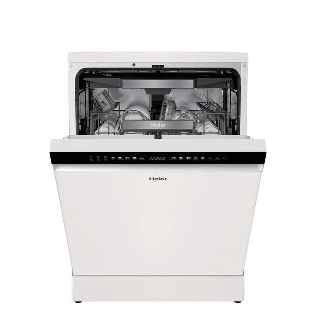 Haier I-Pro Shine Series 3 Freestanding Dishwasher 60cm - White - door open, front