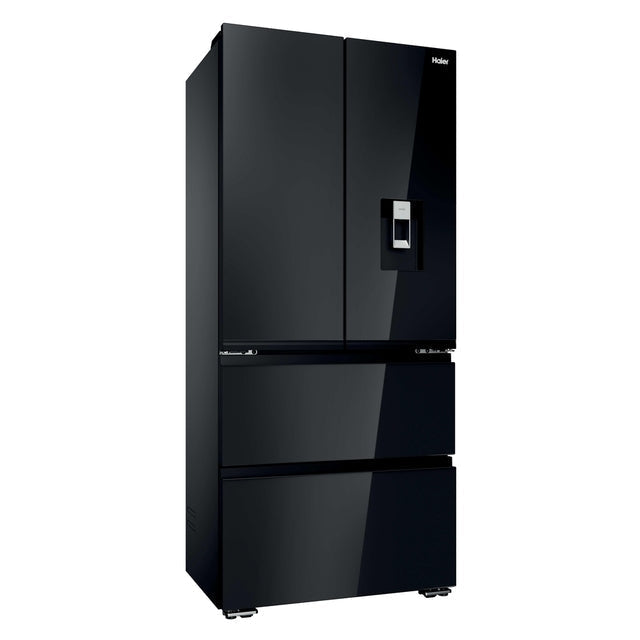 Haier FD 83 Series 7 466L French Door Fridge Freezer with Water Dispenser - Black - in a kitchen