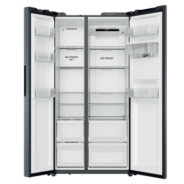 Hoover H-Fridge 500 Maxi 523L American Fridge Freezer with Water Dispenser - Inox - doors open