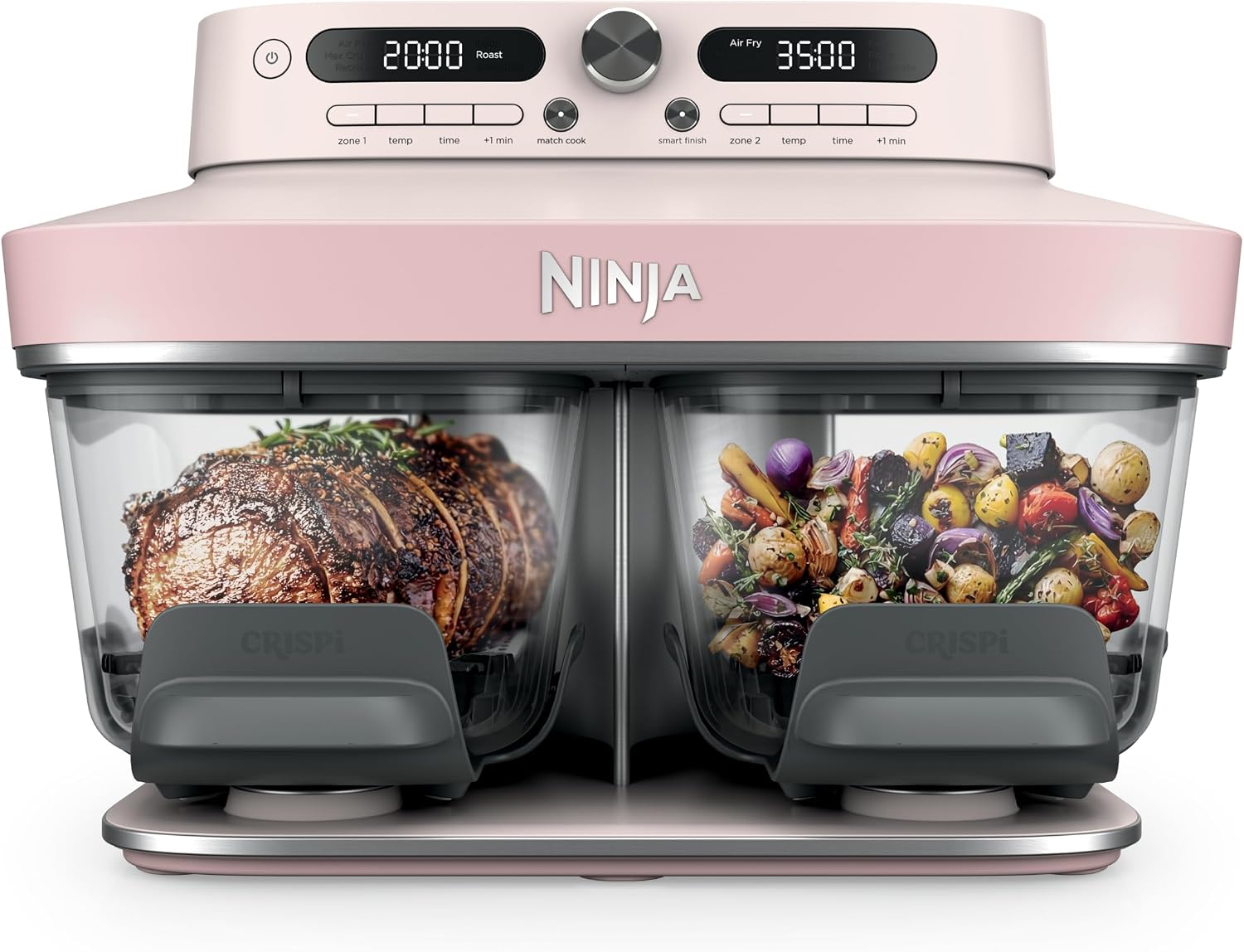 Ninja Crispi DualZone Glass Countertop Air Fryer, Rose Quartz, DD101PK1 — front view