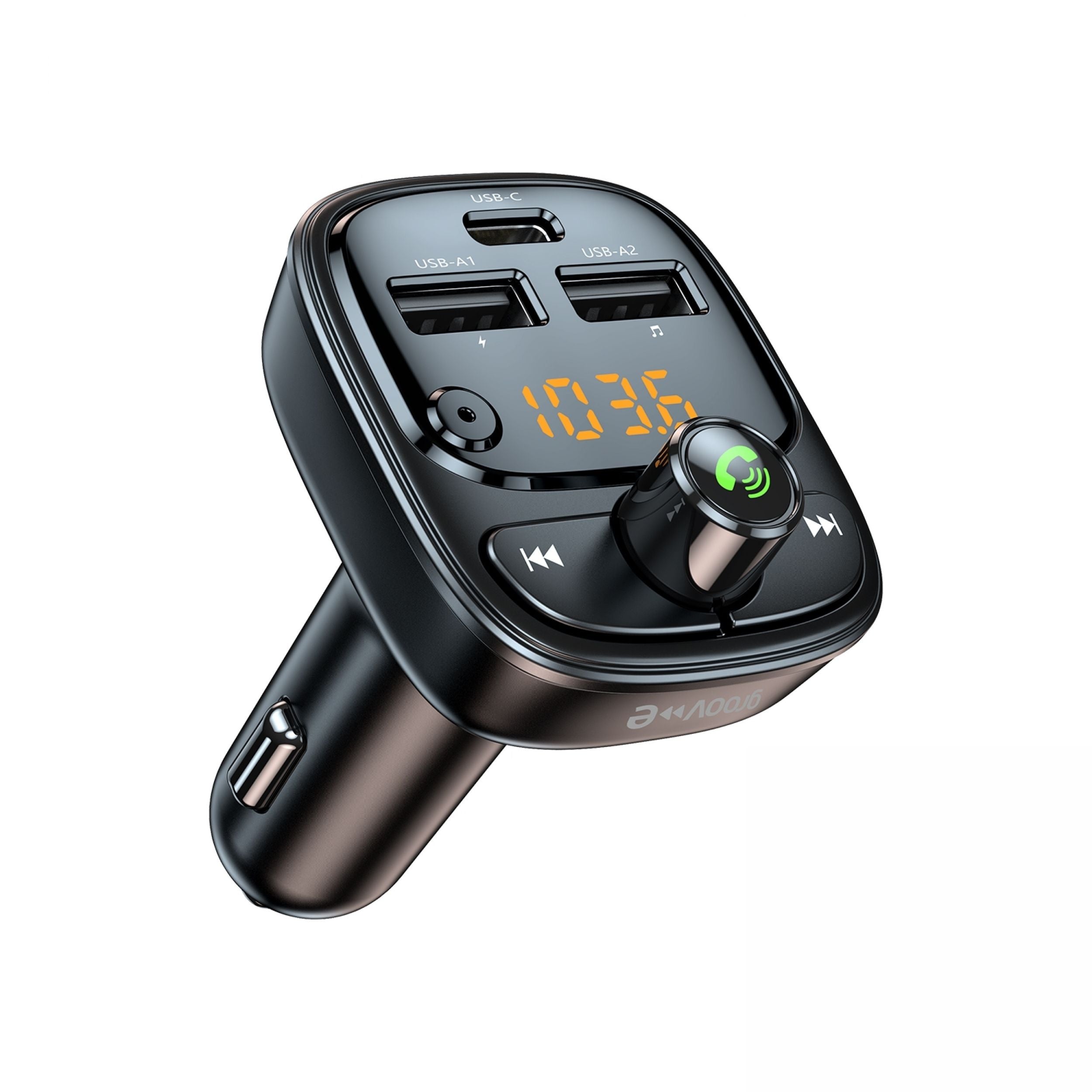 Groov-e Bluetooth FM Transmitter with USB-A and USB-C Charging Black - official product image