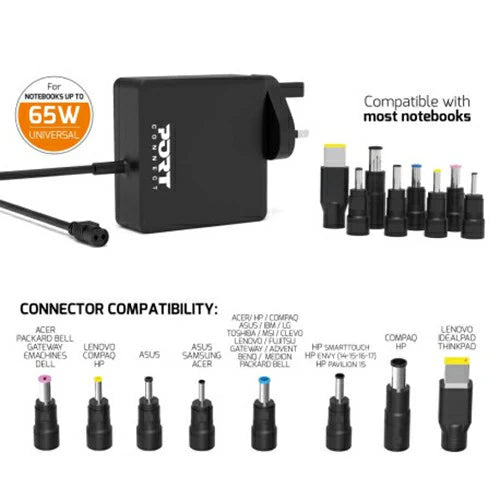 Port Connect 65W UK Universal Plug Adapters | 900093B-UK
