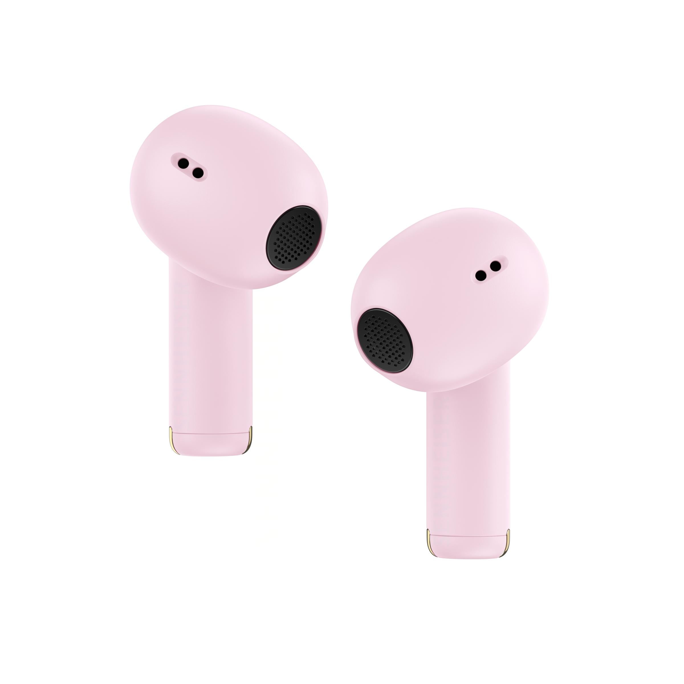 Sennheiser ACCENTUM Open True Wireless Earphones Mousse — earbuds standing, back showing mesh grille
