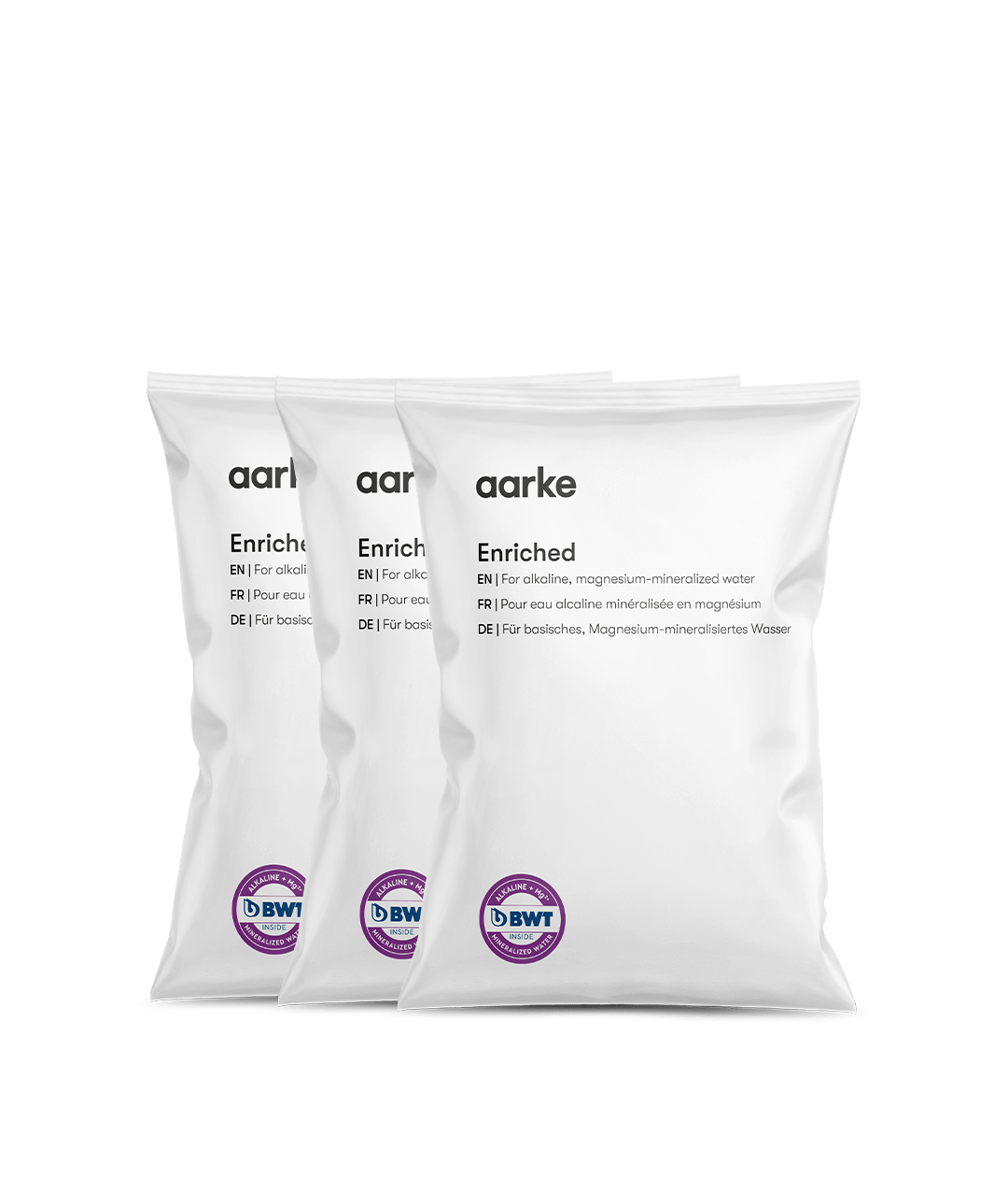 Aarke Enriched Filter Granules Refill — three refill bags shown
