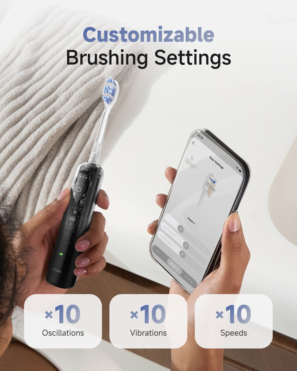 Laifen Wave Pro Electric Toothbrush - Transparent Black - customisable brushing settings