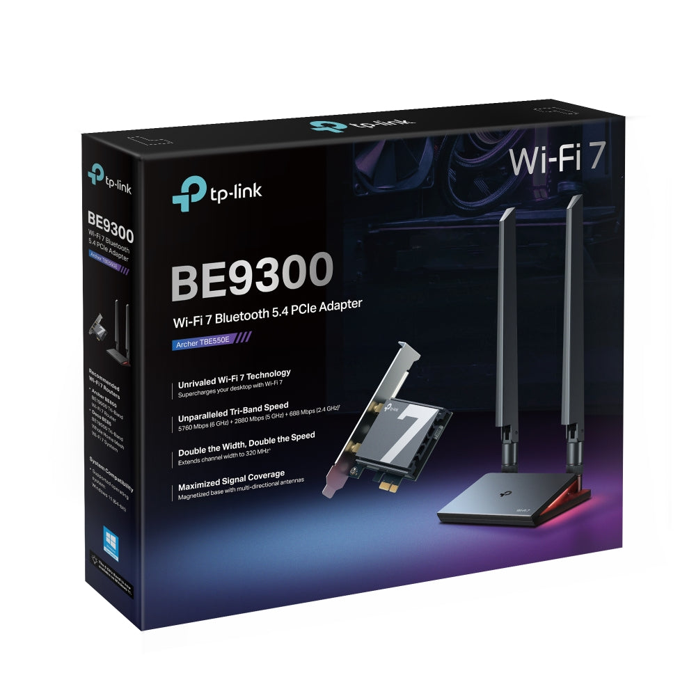 TP-Link Archer TBE550E BE9300 Wi-Fi 7 Bluetooth PCIe Adapter — packaging