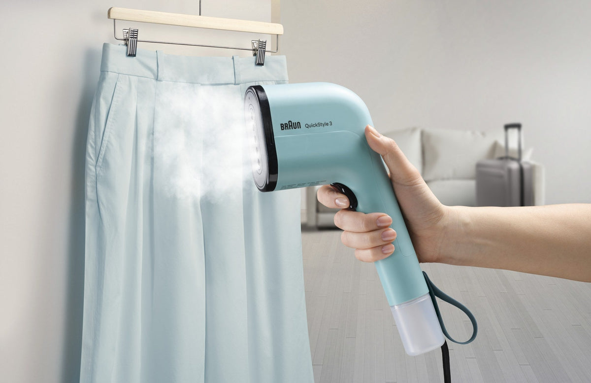 Braun QuickStyle 3 Garment Steamer - Green - steaming hanging trousers