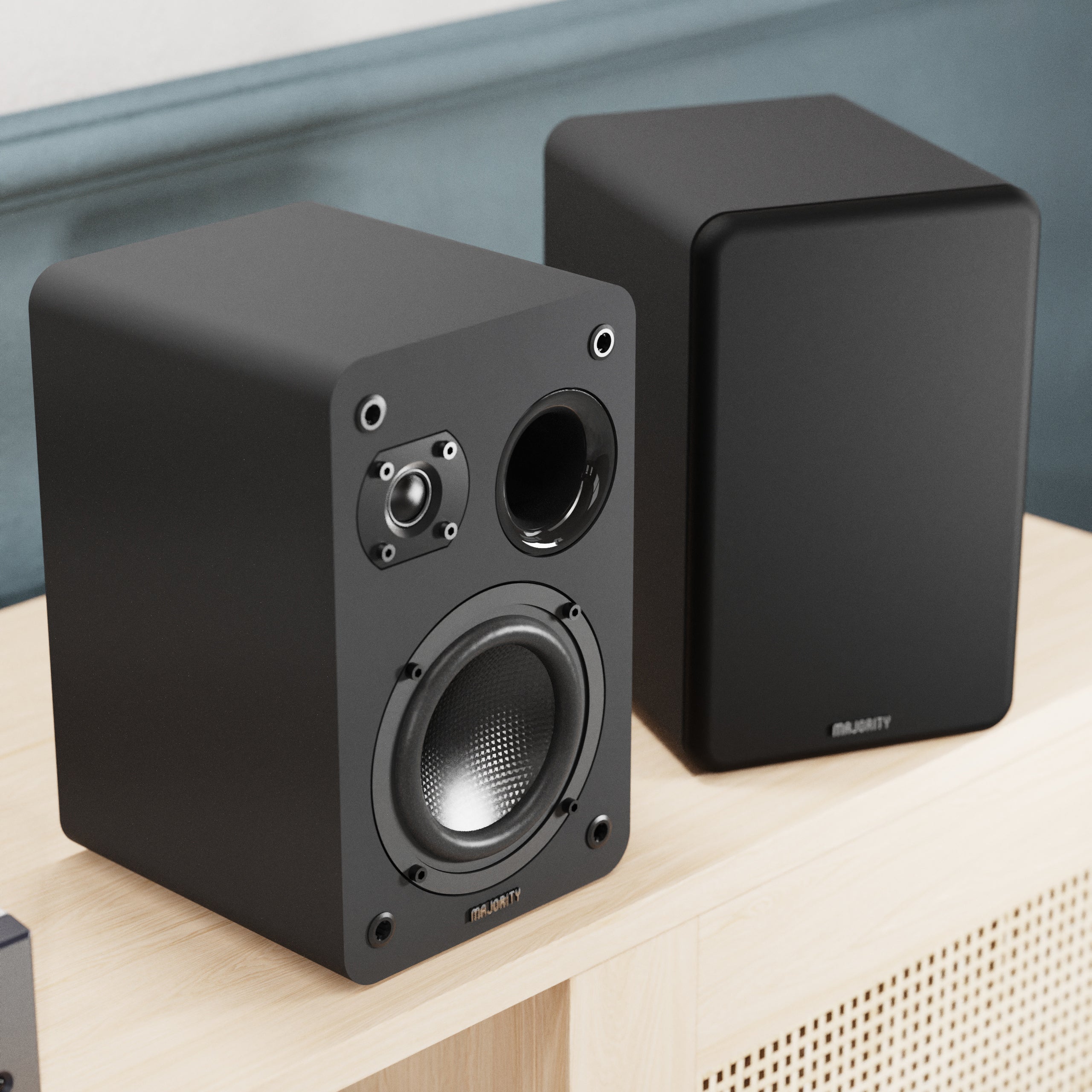 Majority D70X Passive Bookshelf Speakers, Black - official product image
