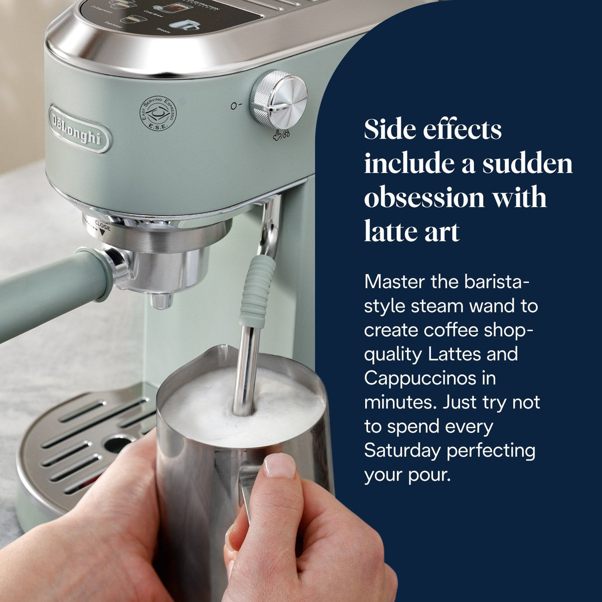 De'Longhi Dedica Duo Espresso Machine - Green - texturing milk with the steam wand
