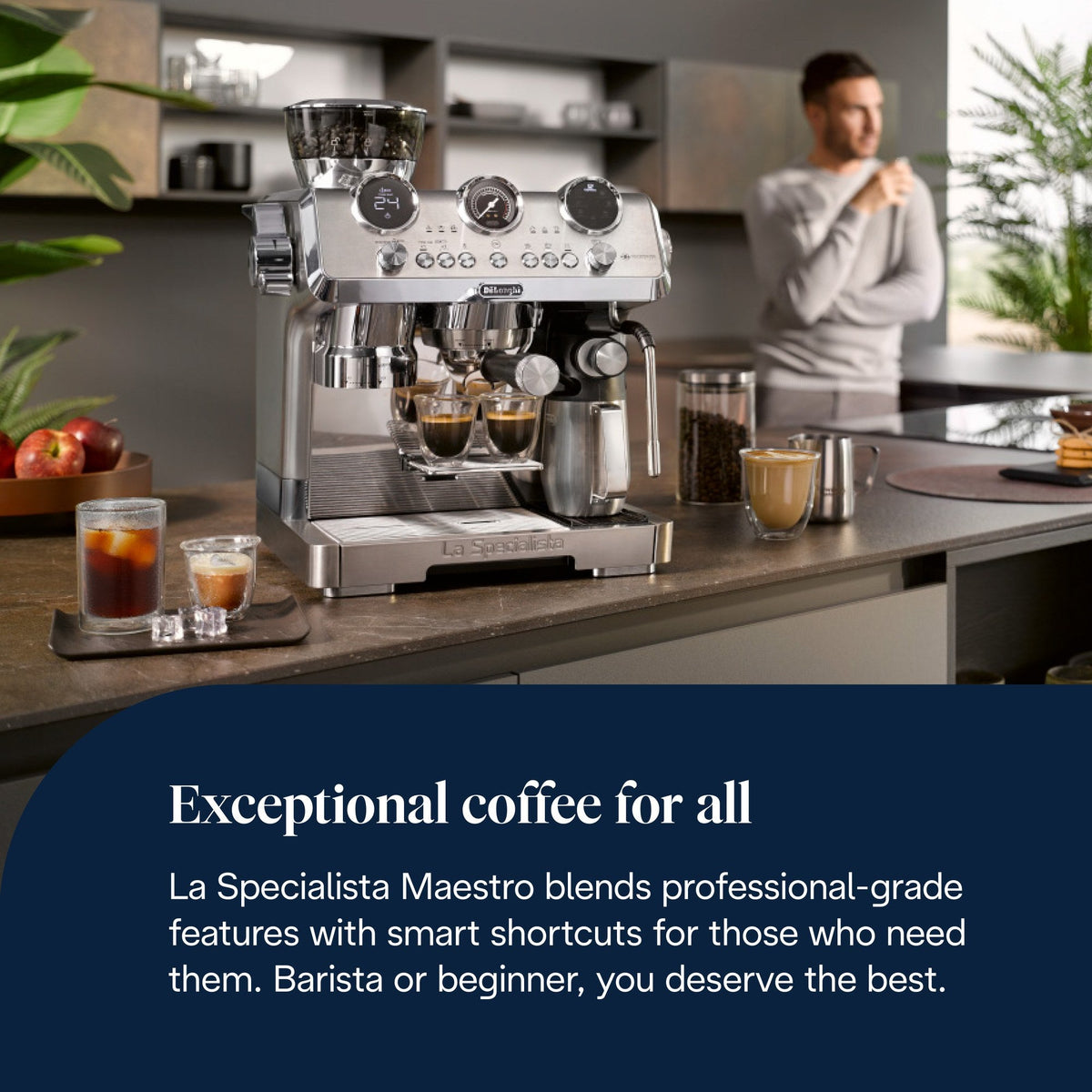 De'Longhi La Specialista Maestro Espresso Machine - Silver - in a modern kitchen