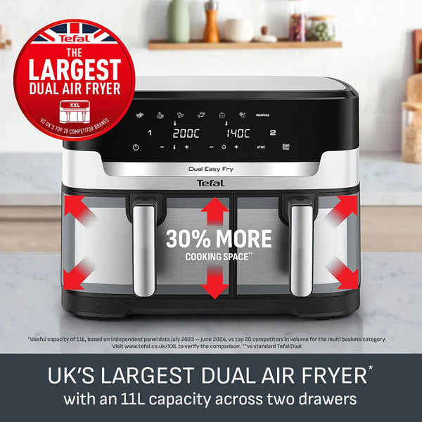 Tefal Easy Fry Dual XXL 11L Air Fryer - Stainless Steel | EY942DG1