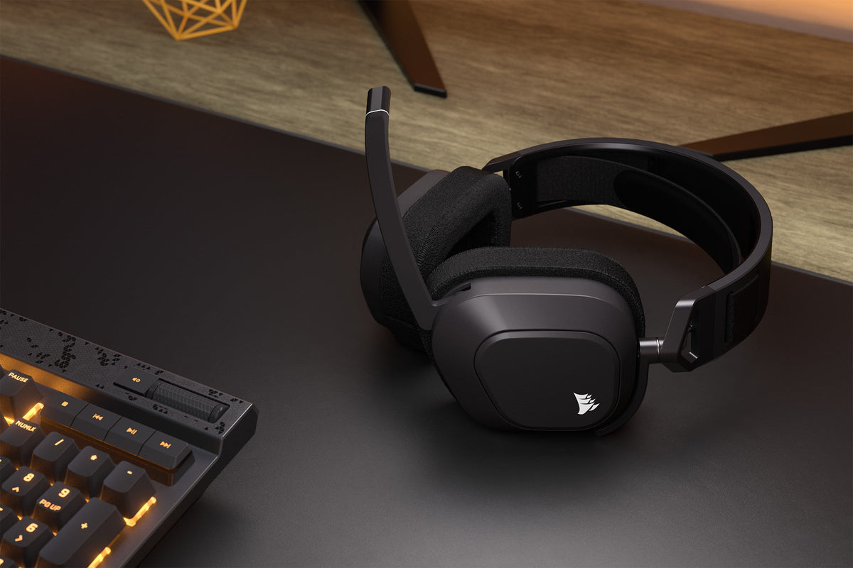 Corsair HS80 Max Wireless Gaming Headset - Steel Grey - on the desk