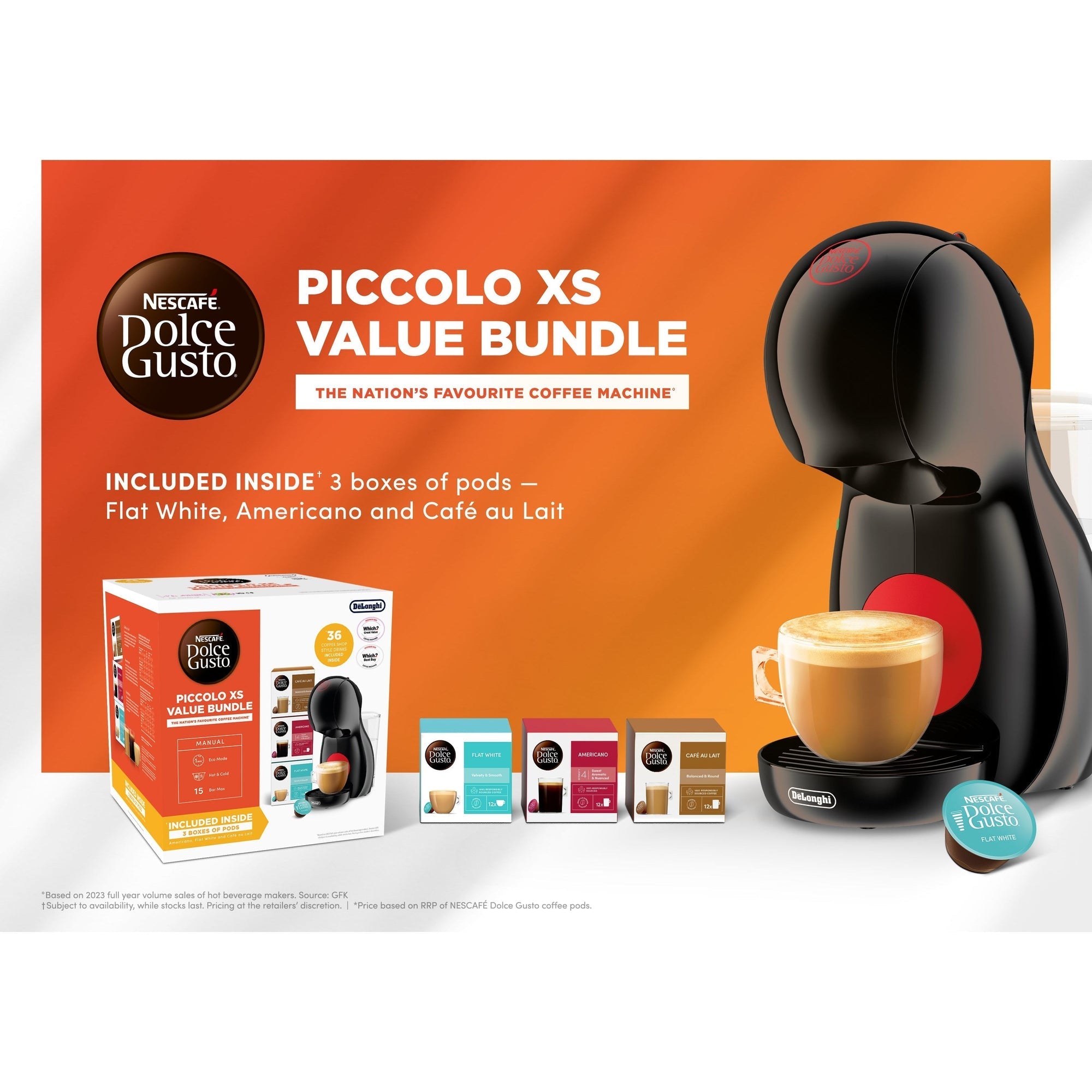 Nescafé DolceGusto Piccolo XS Pod Coffee Machine by De'Longhi - Value Bundle - Black